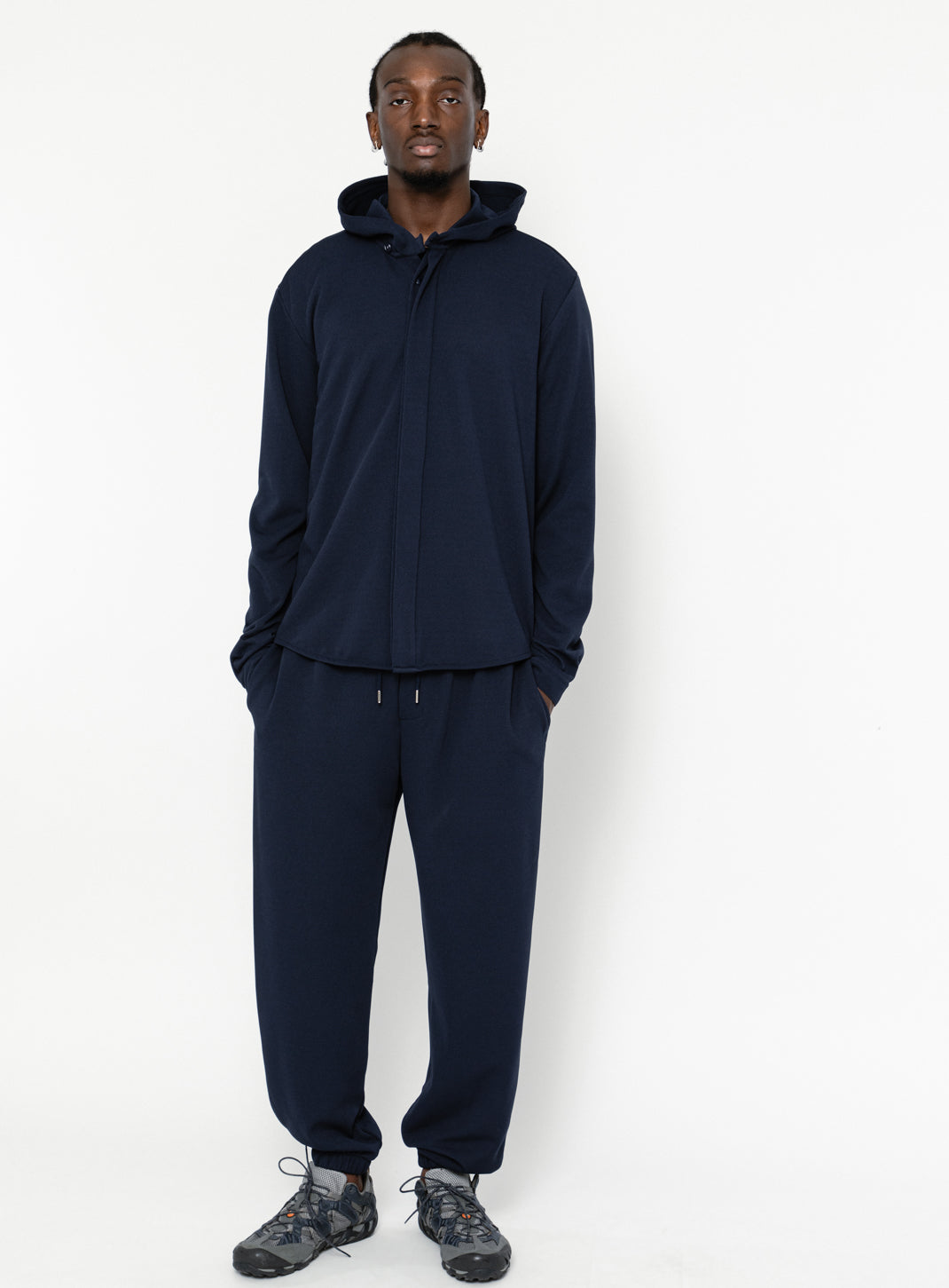 Surchemise à Capuche en Maille Piquée Bleu Marine