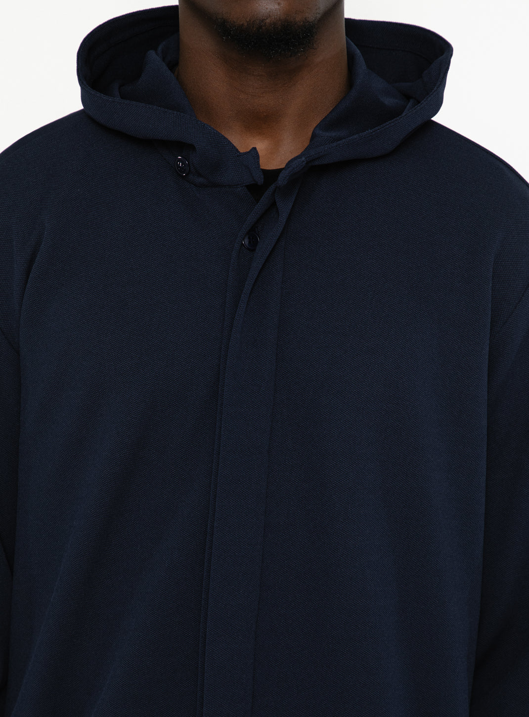 Surchemise à Capuche en Maille Piquée Bleu Marine