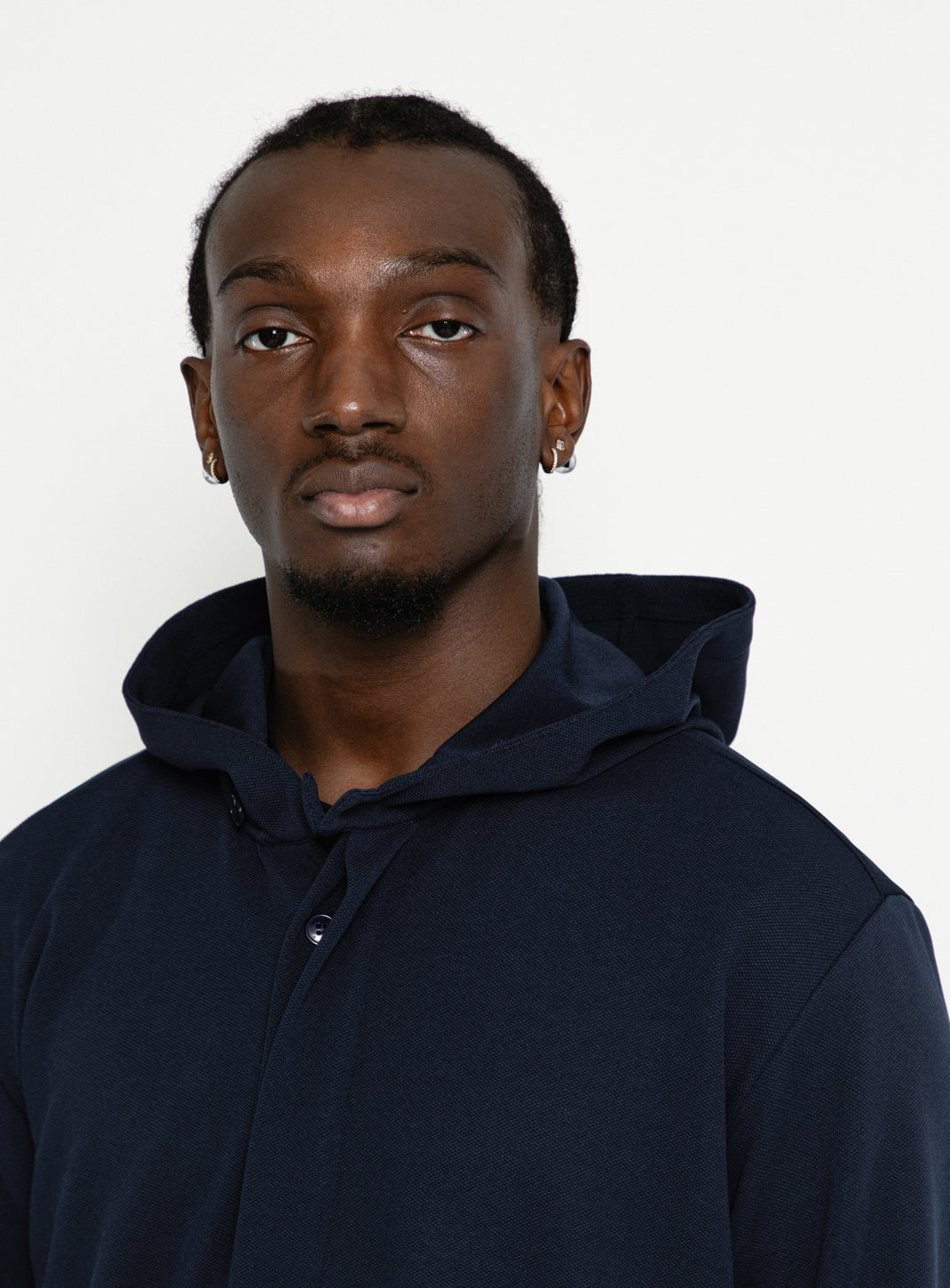 Surchemise à Capuche en Maille Piquée Bleu Marine