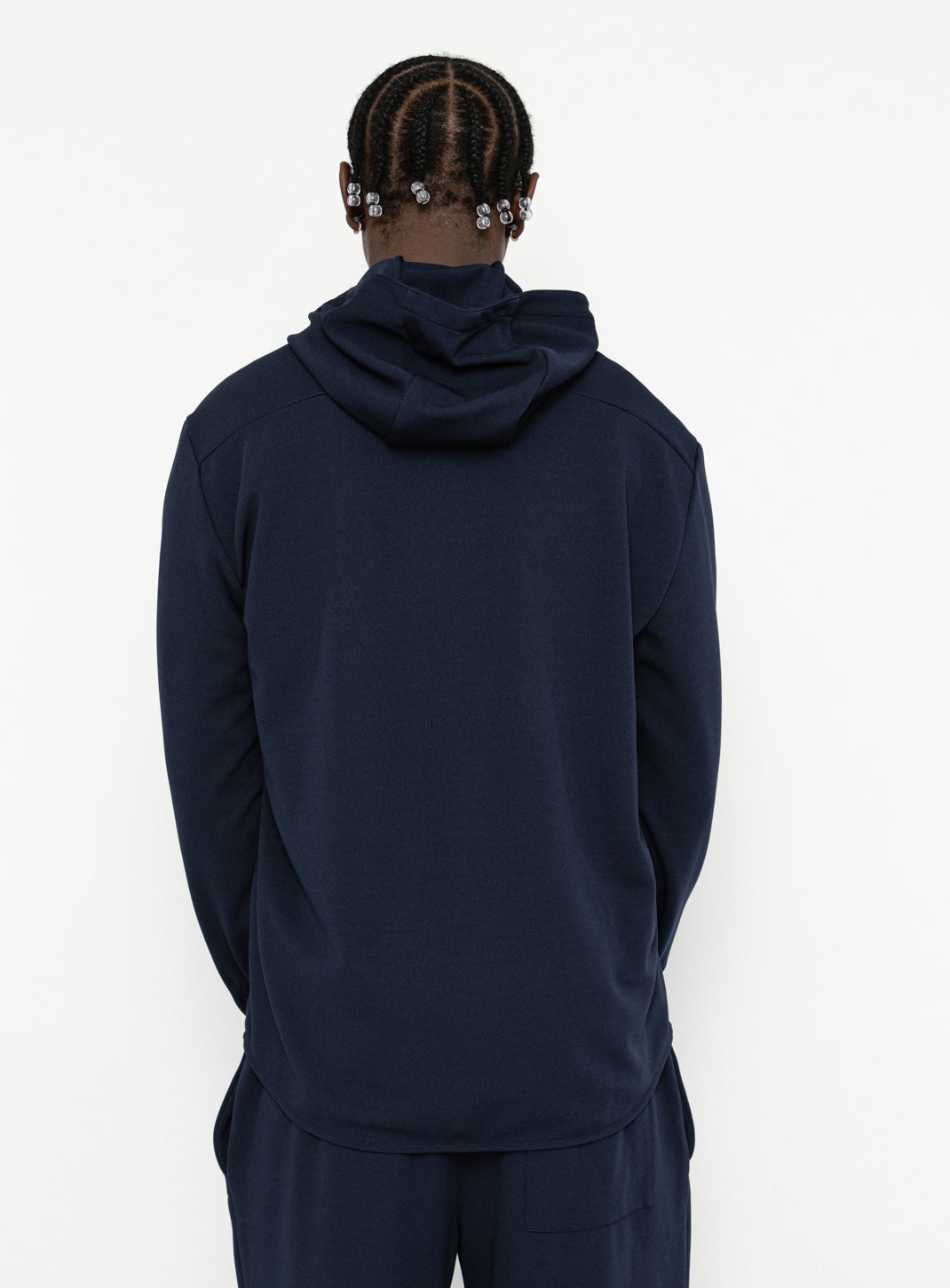 Surchemise à Capuche en Maille Piquée Bleu Marine