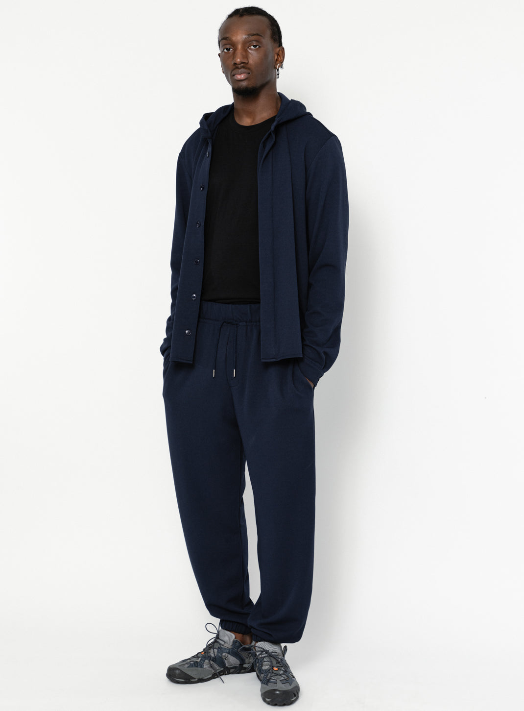 Surchemise à Capuche en Maille Piquée Bleu Marine