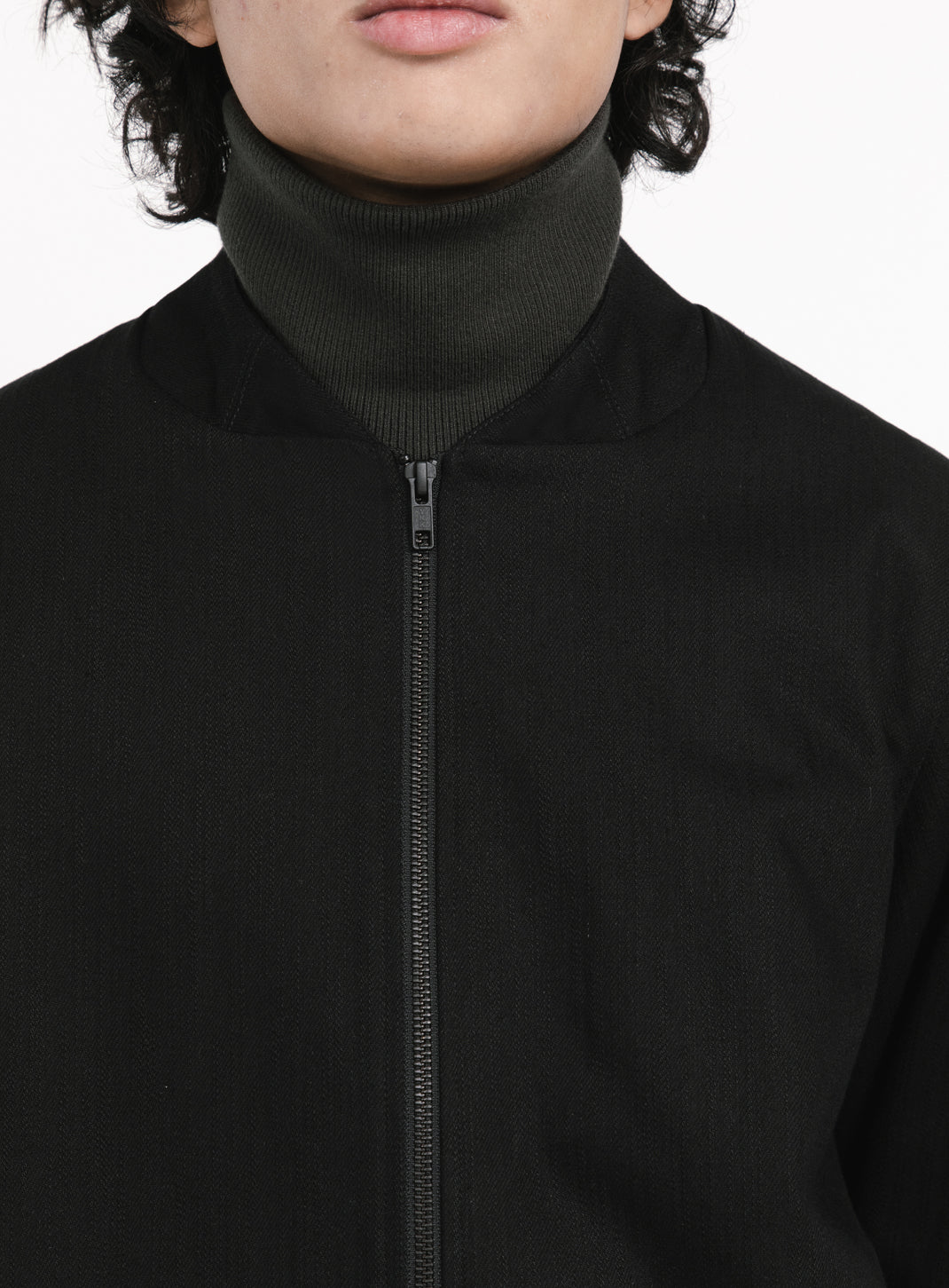 Blouson à Col Murano en Denim Tressé Noir