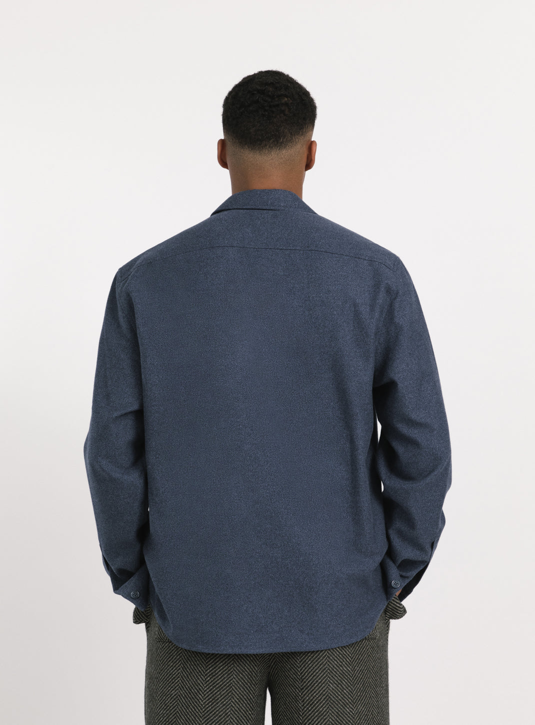 Surchemise à Poche Fendue en Flanelle de Coton Bleu Chiné