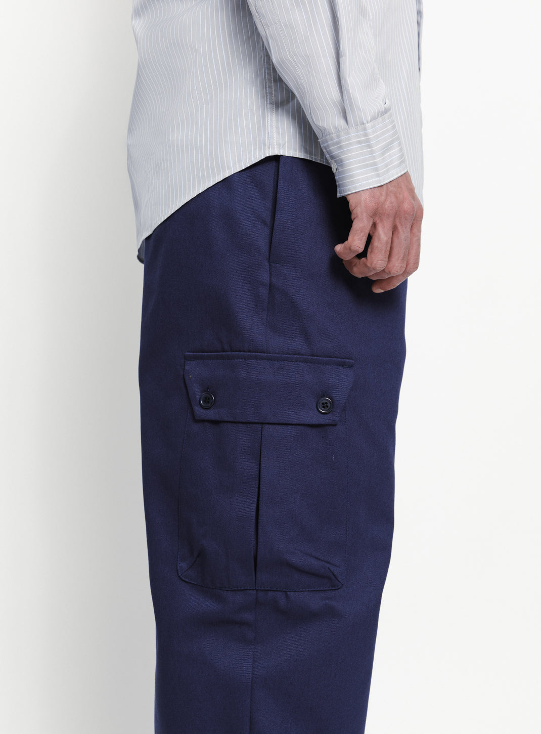 Pantalon Cargo en Gabardine de Coton Violet-Bleu