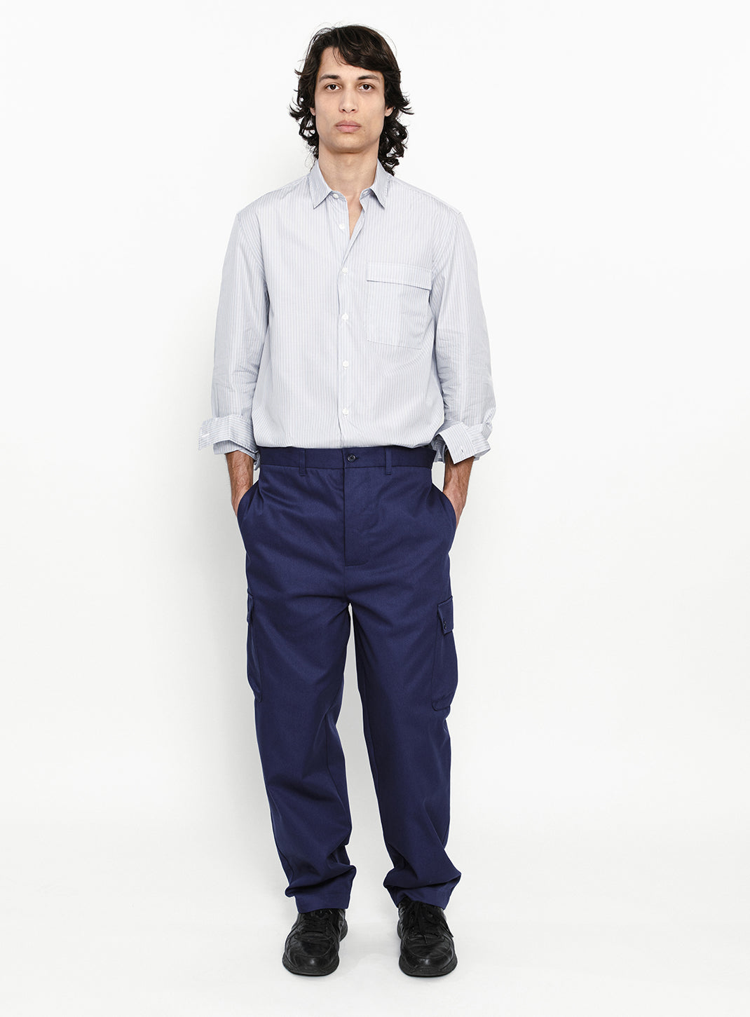 Pantalon Cargo en Gabardine de Coton Violet-Bleu