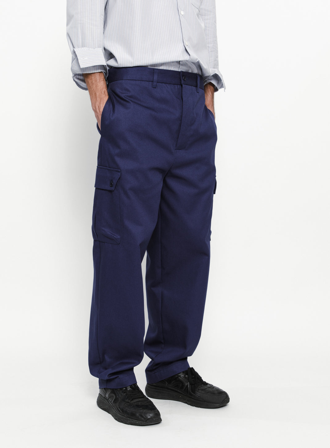 Pantalon Cargo en Gabardine de Coton Violet-Bleu