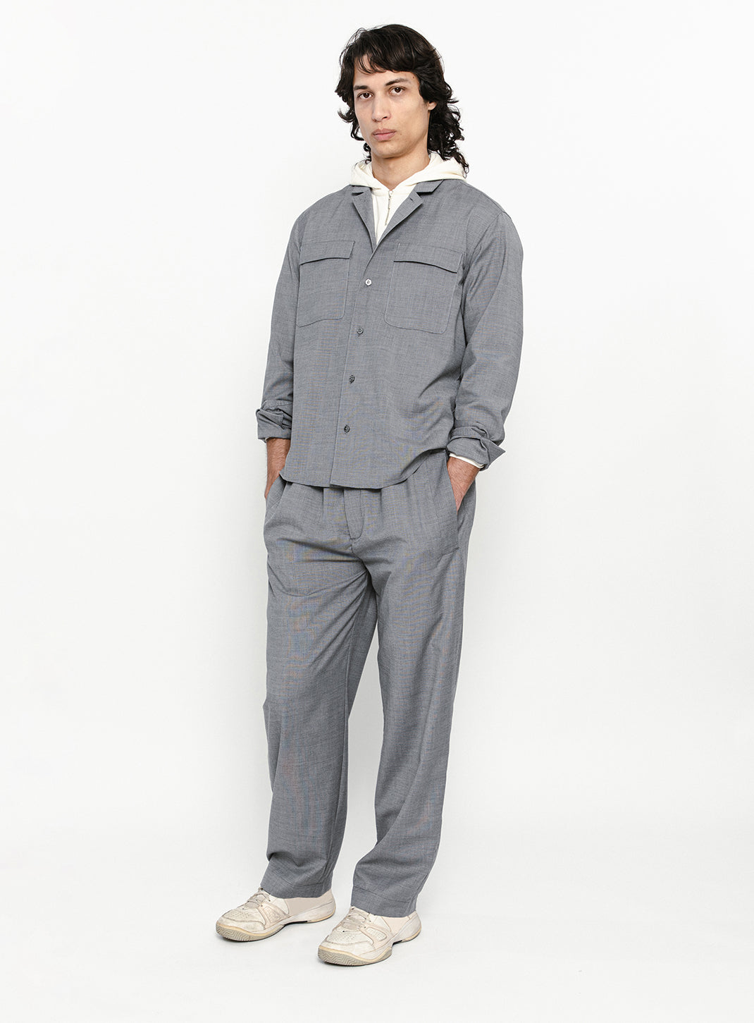 Surchemise à Col Tailleur en Fil à Fil Gris Souris