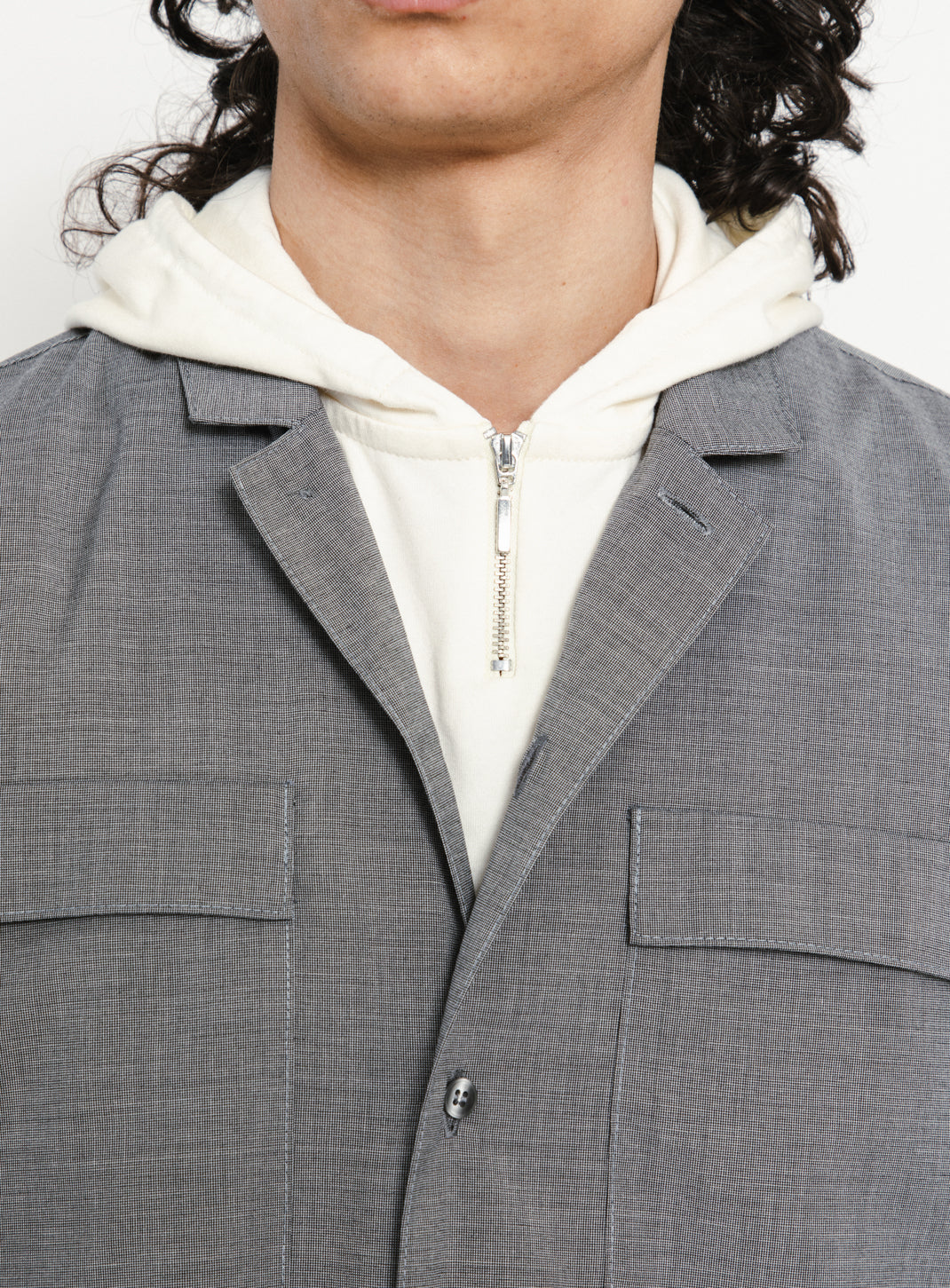 Surchemise à Col Tailleur en Fil à Fil Gris Souris