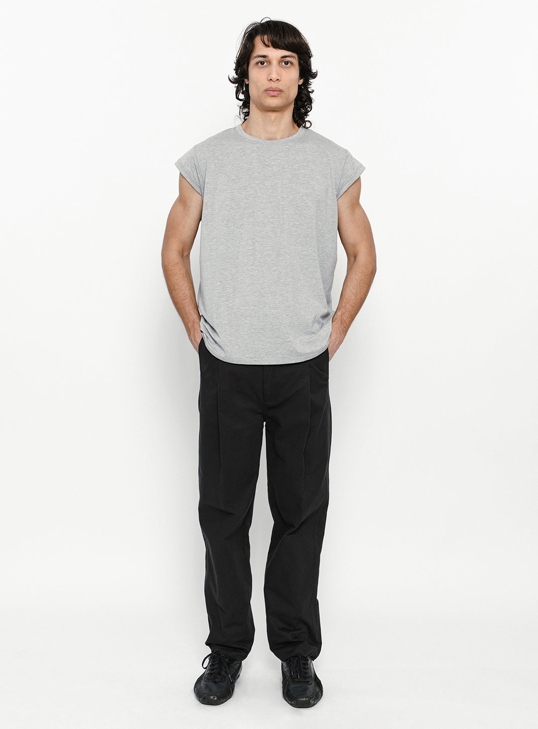 T-Shirt Sans Manches en Coton & Elasthanne Gris Chiné