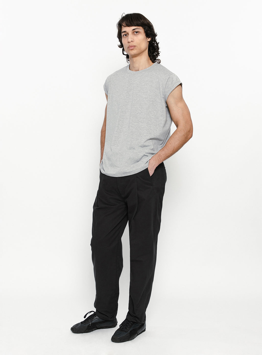 T-Shirt Sans Manches en Coton & Elasthanne Gris Chiné