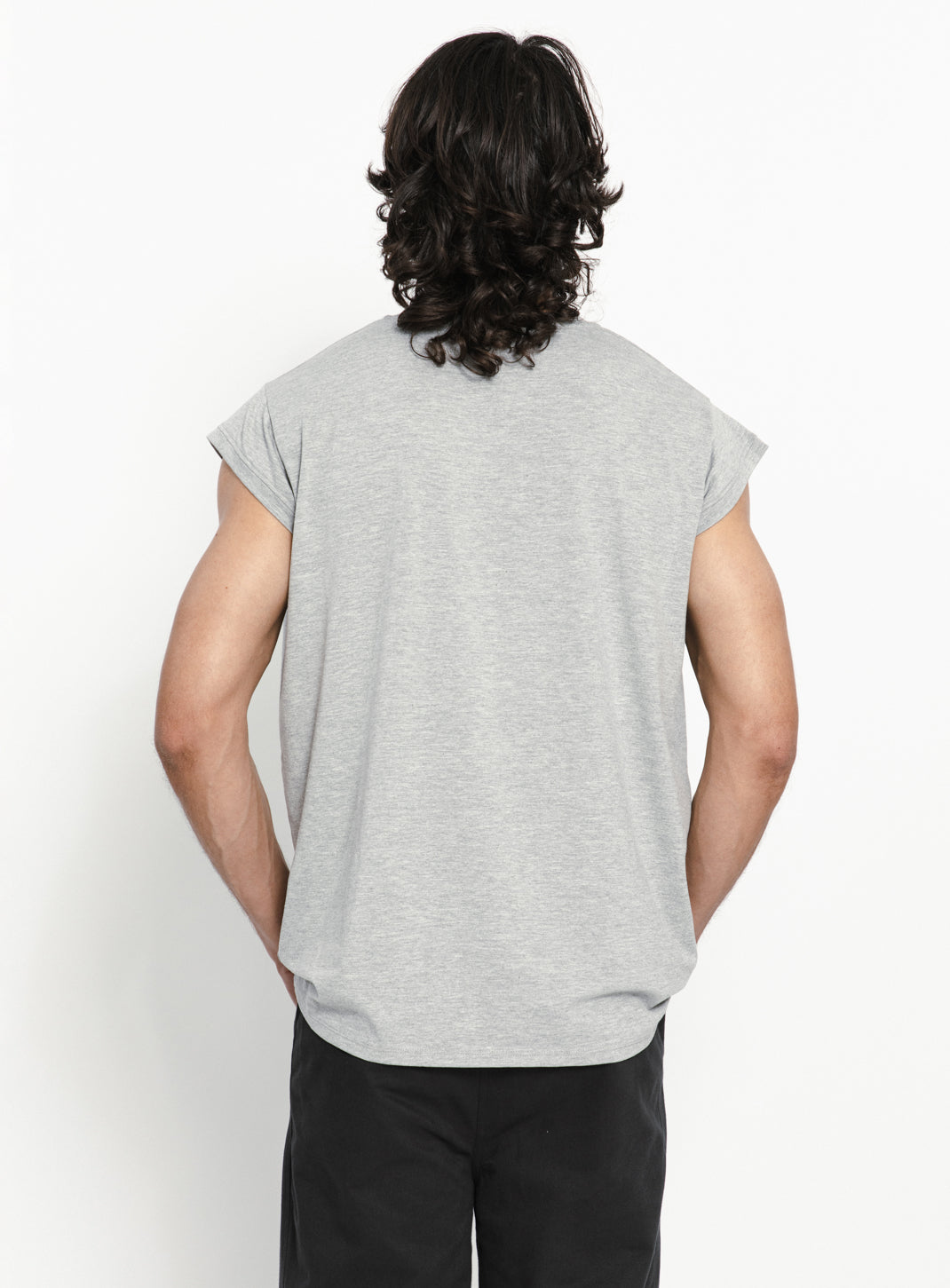 T-Shirt Sans Manches en Coton & Elasthanne Gris Chiné