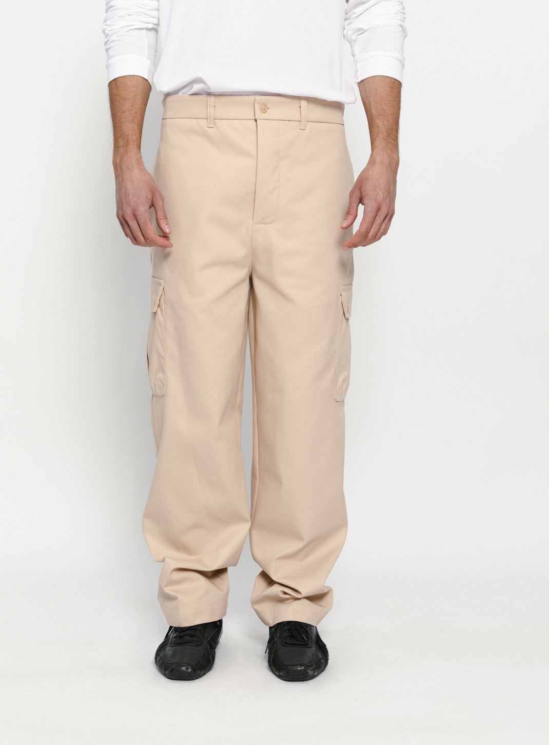 Pantalon Cargo en Gabardine de Coton Ecru
