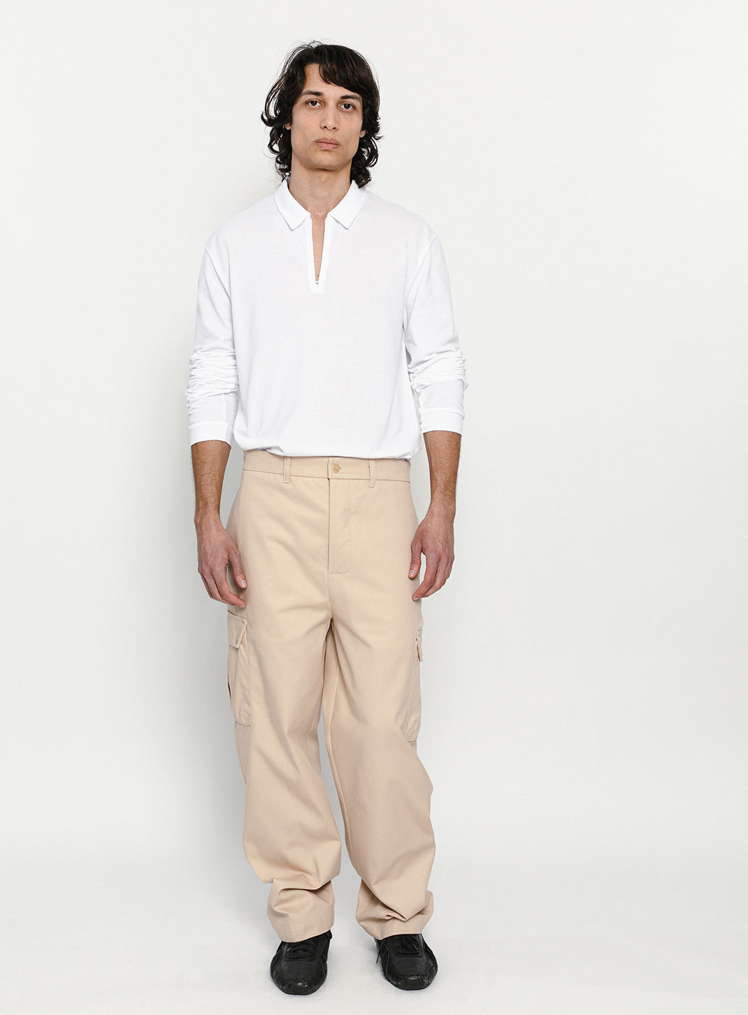Pantalon Cargo en Gabardine de Coton Ecru