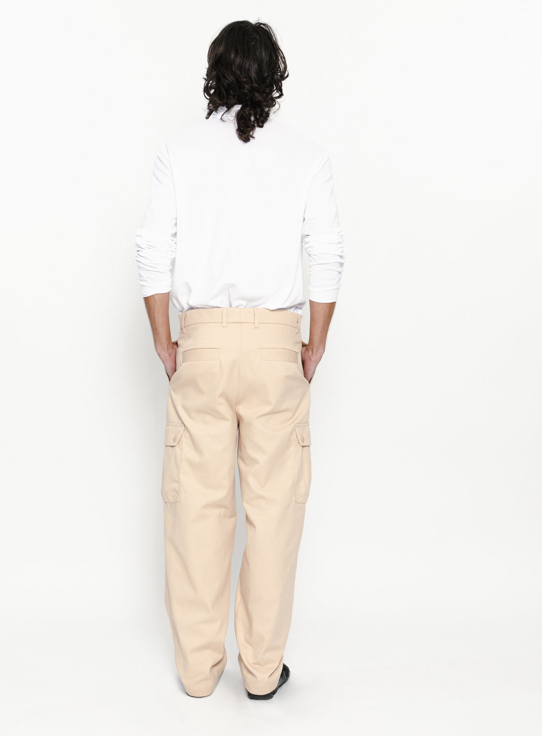 Pantalon Cargo en Gabardine de Coton Ecru
