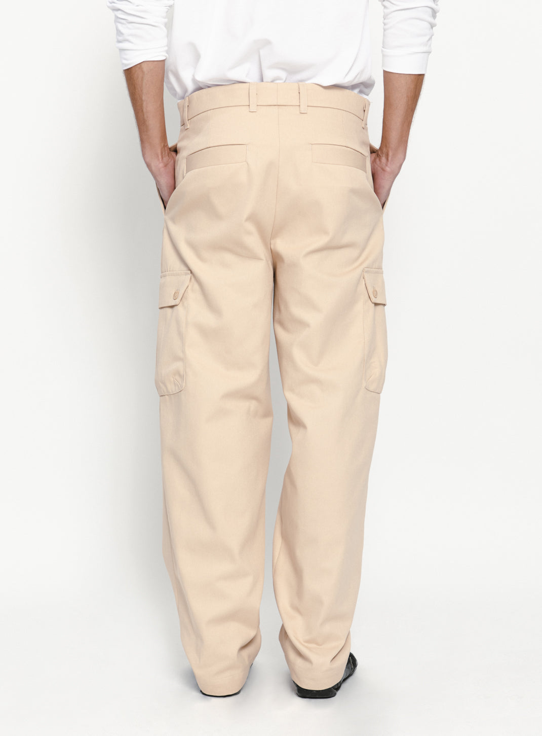 Pantalon Cargo en Gabardine de Coton Ecru