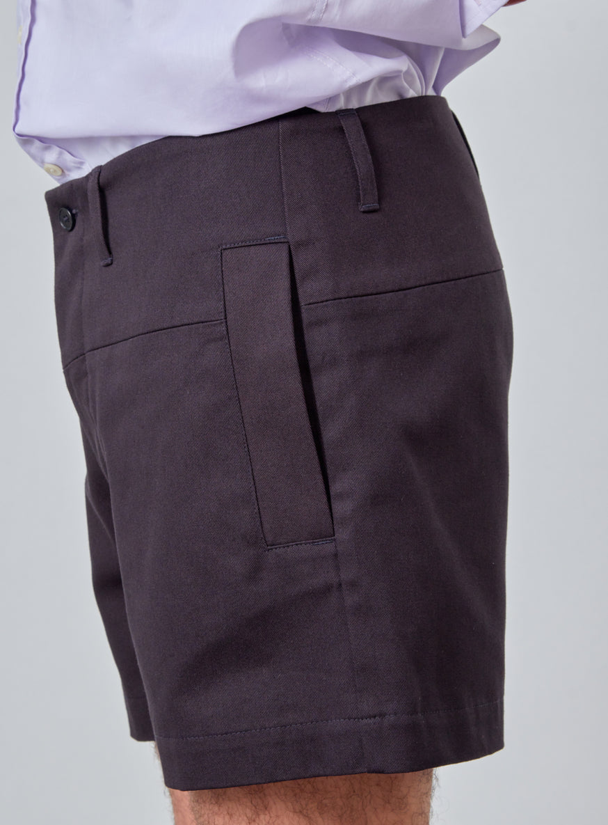 Shorts with Large Waist Belt in Iris Cotton Gabardine