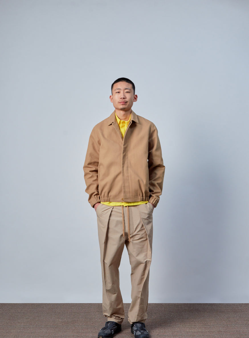 Classic Collar Bomber Jacket in Beige Canvas