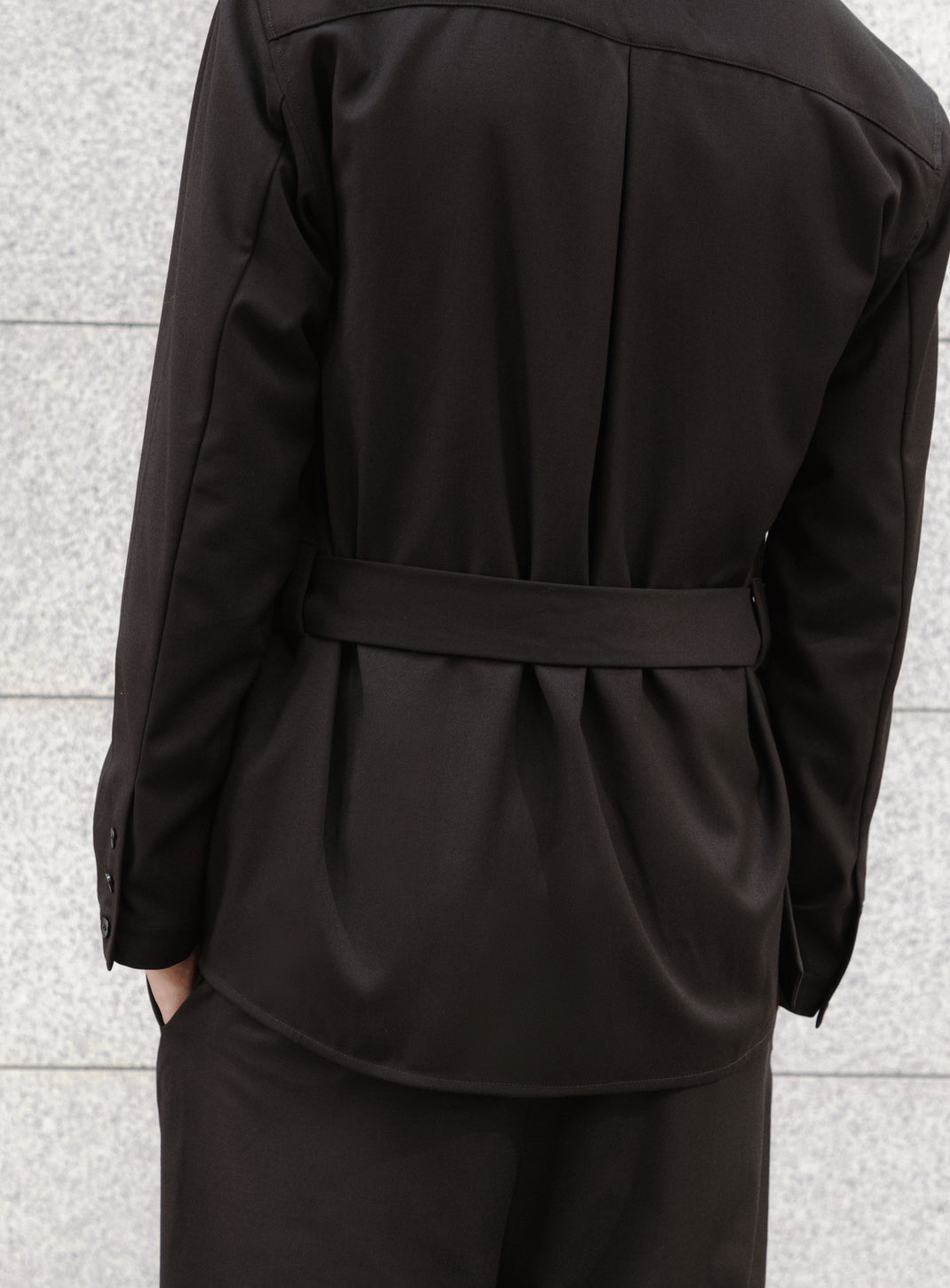 Belted Waist Blazer Jacket in Black Serge