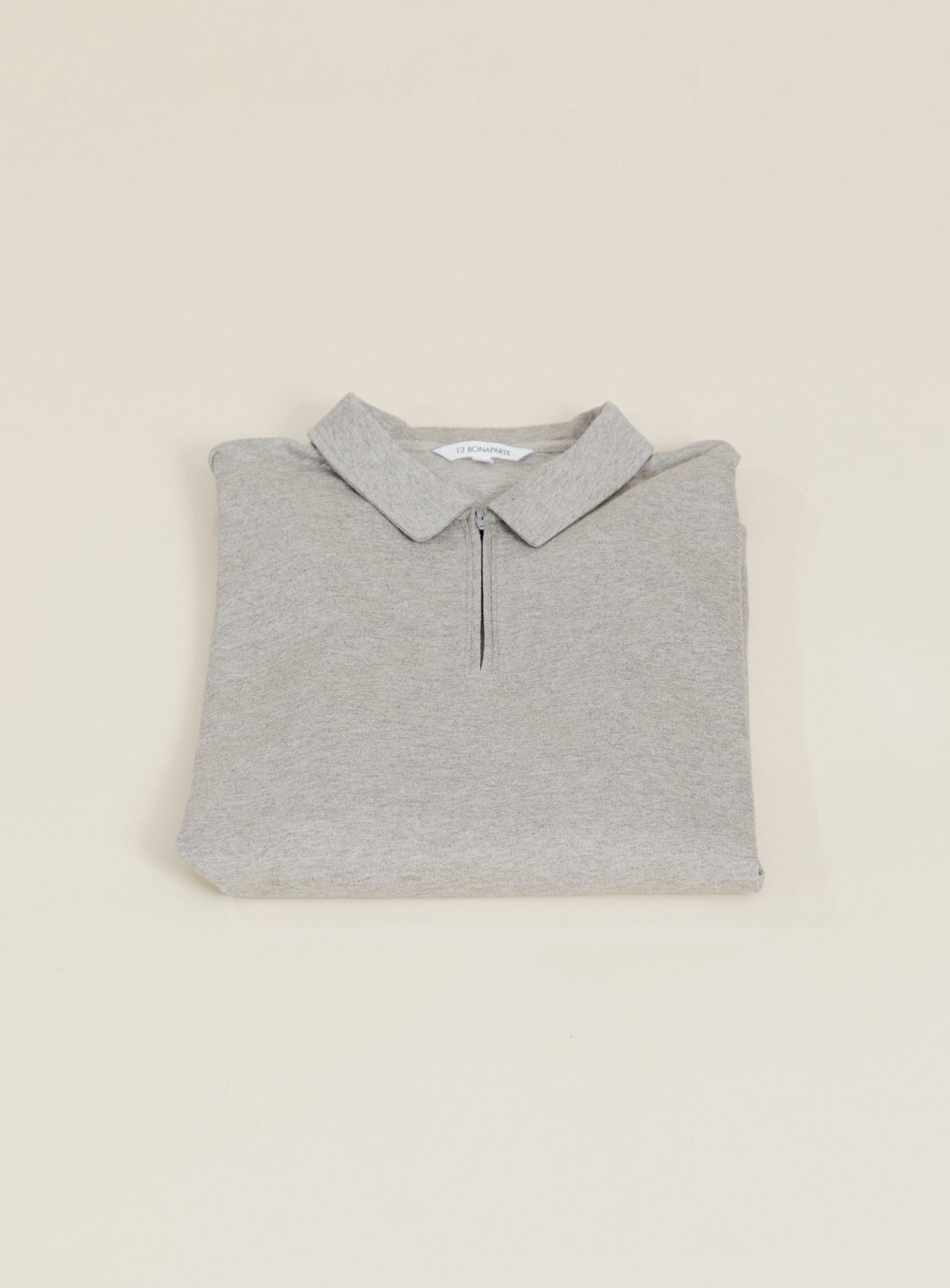 Long Sleeve Zipped Poloshirt in Heather Grey Mercerized Cotton Piqué