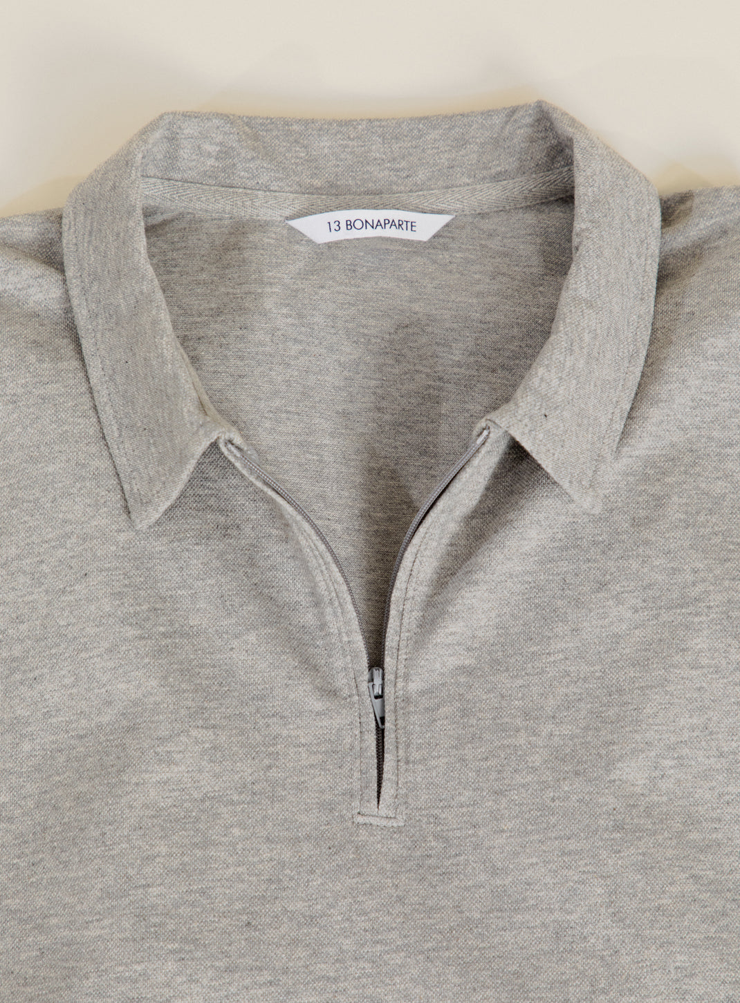 Long Sleeve Zipped Poloshirt in Heather Grey Mercerized Cotton Piqué