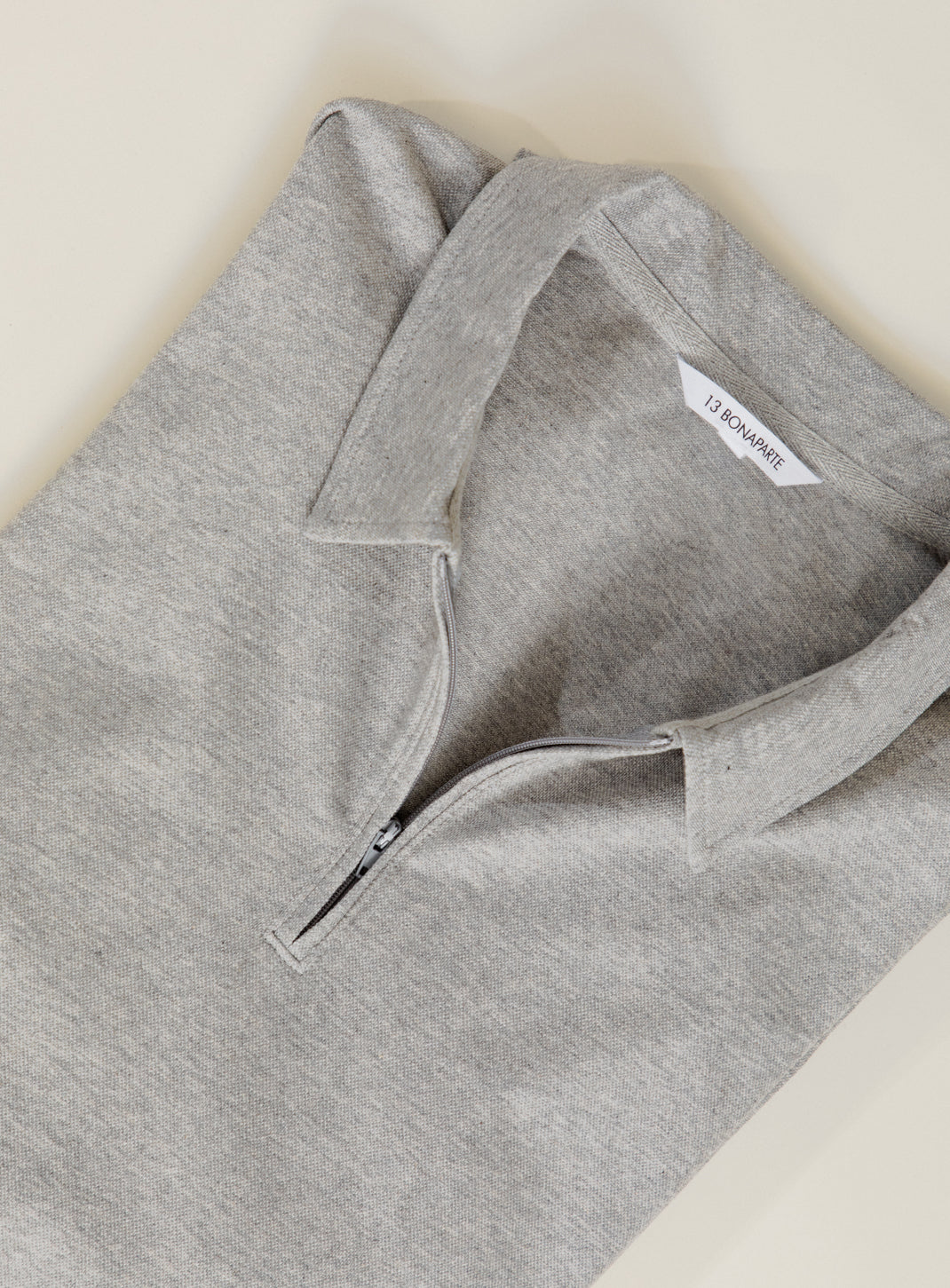 Long Sleeve Zipped Poloshirt in Heather Grey Mercerized Cotton Piqué