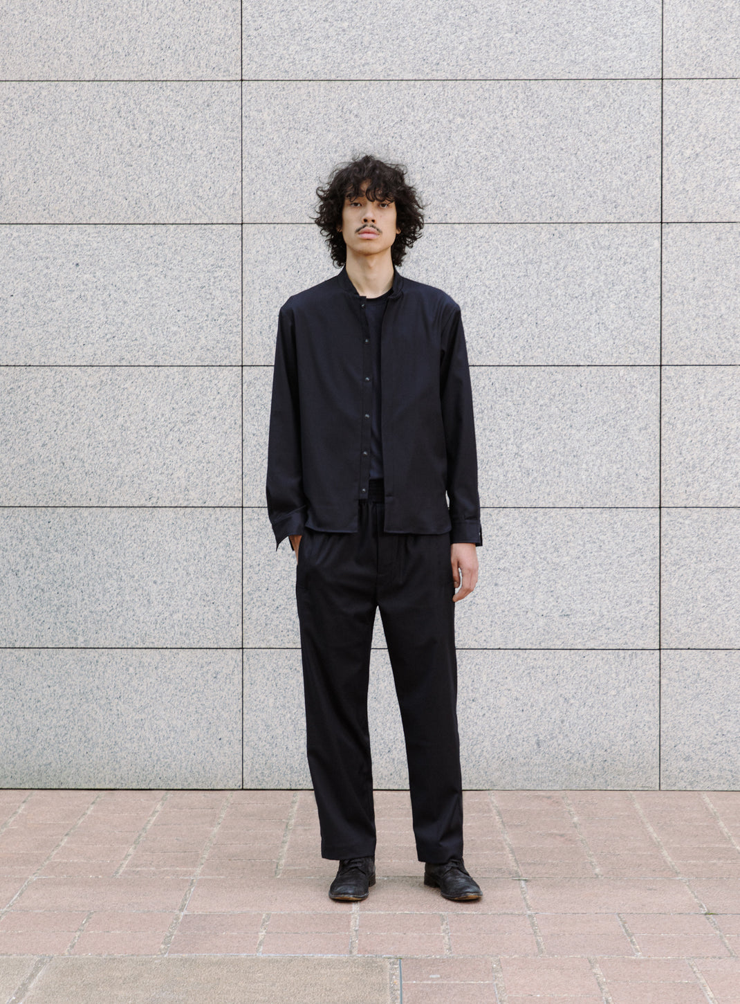 Bomber Collar Overshirt in Navy Blue Serge