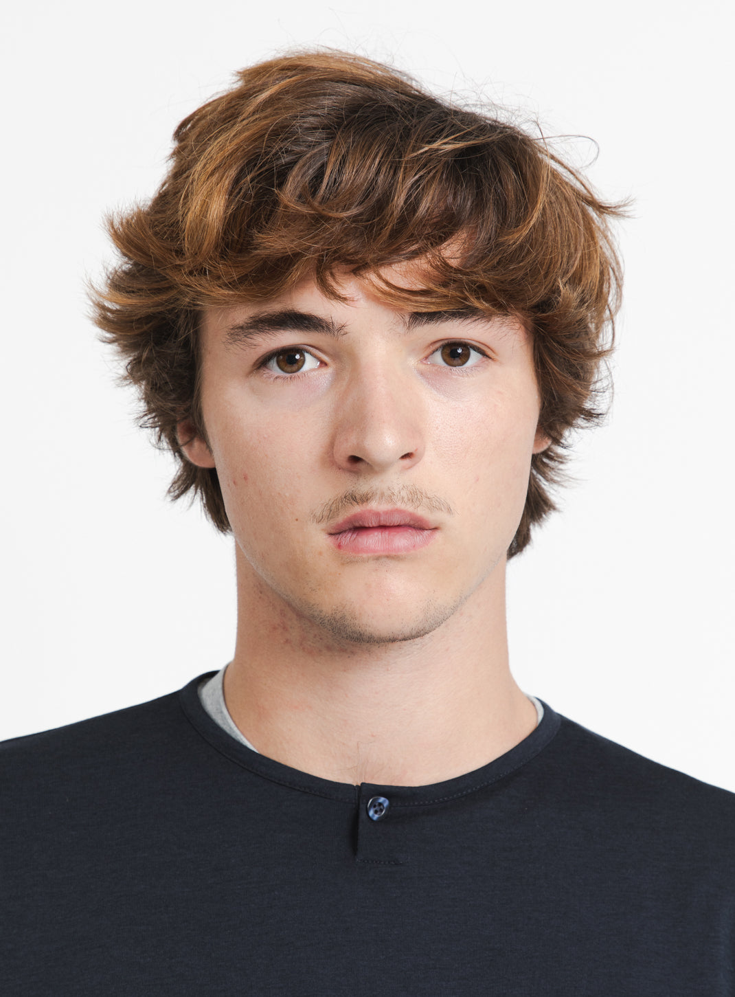 1 Button T-Shirt in Navy Blue Eucalyptus & Cotton