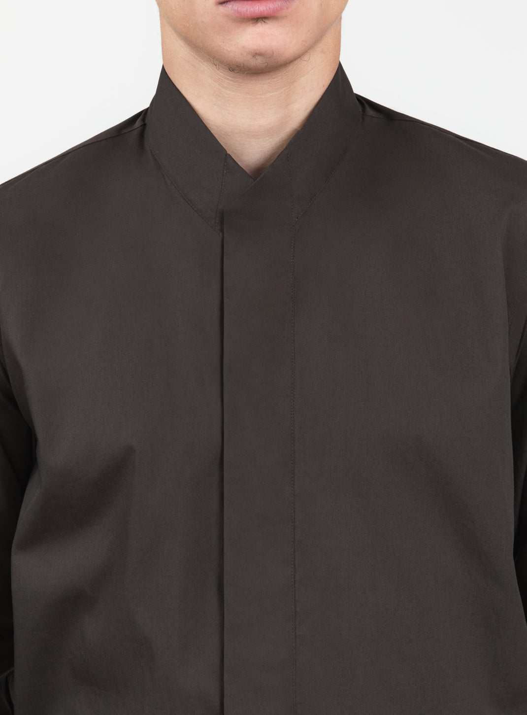 Origami Collar Shirt in Chocolate Poplin