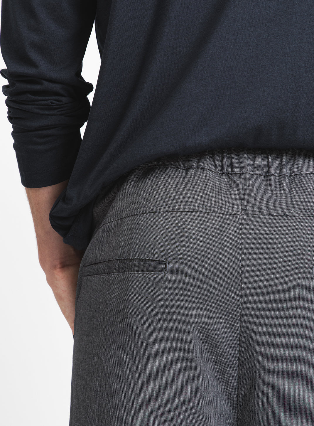 Elastic Waist Pants with Deep Pleats in Dark Grey Serge
