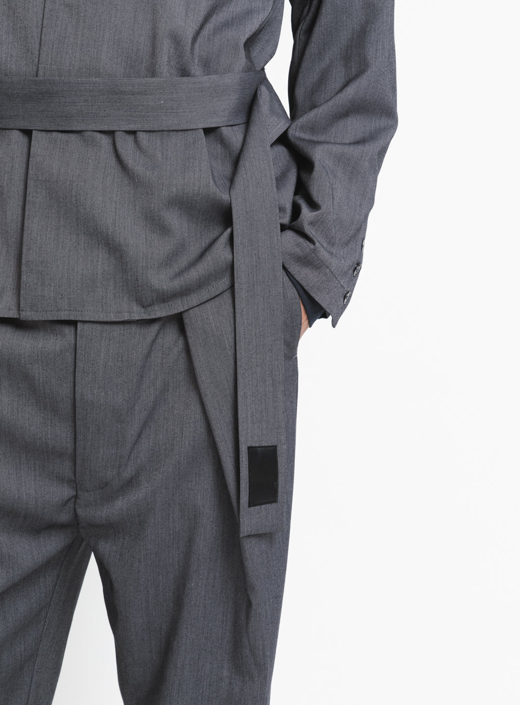 Belted Waist Blazer Jacket in Dark Grey Serge