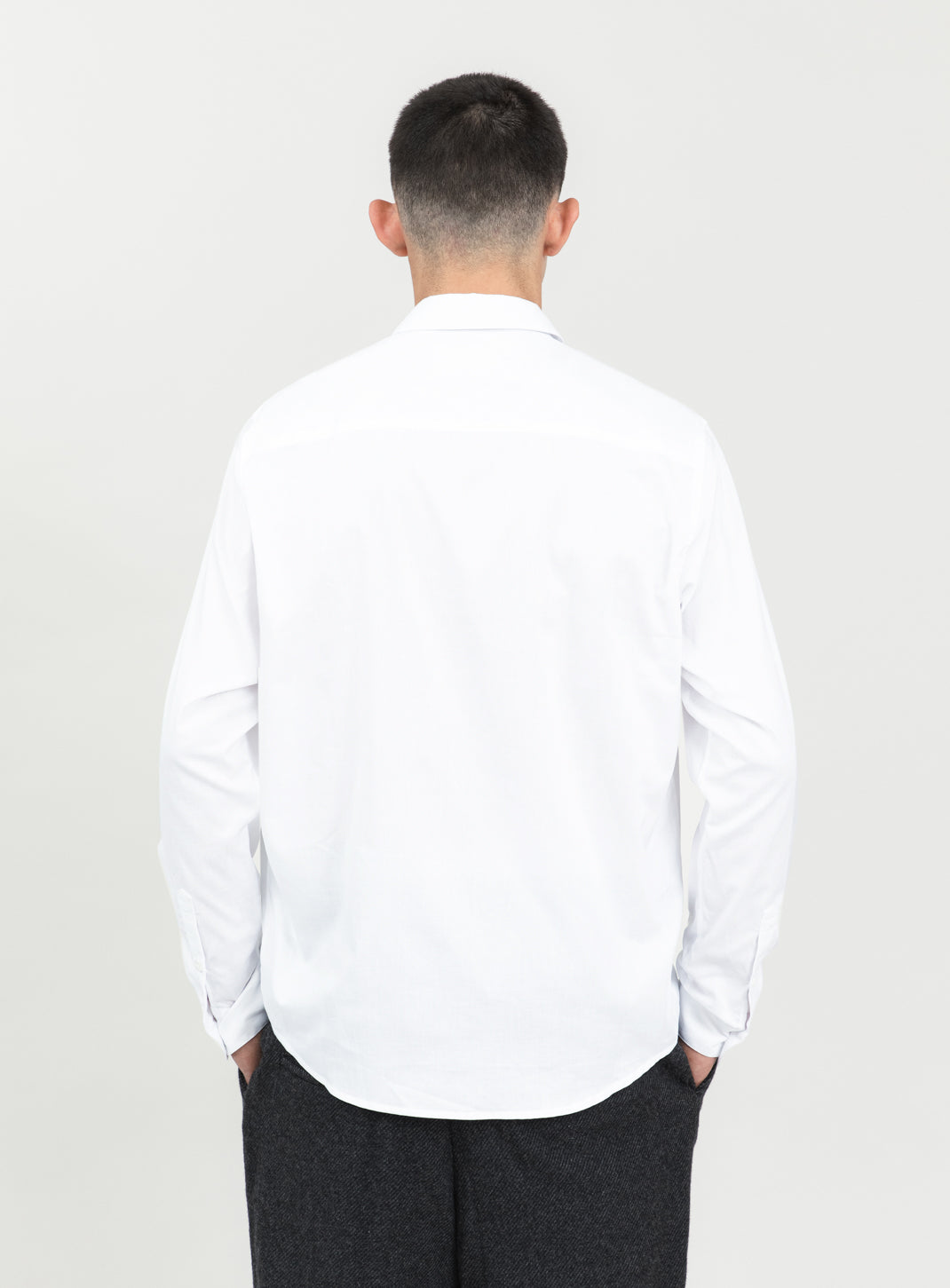 Shirt with Small Collar Stand in White End-on-End