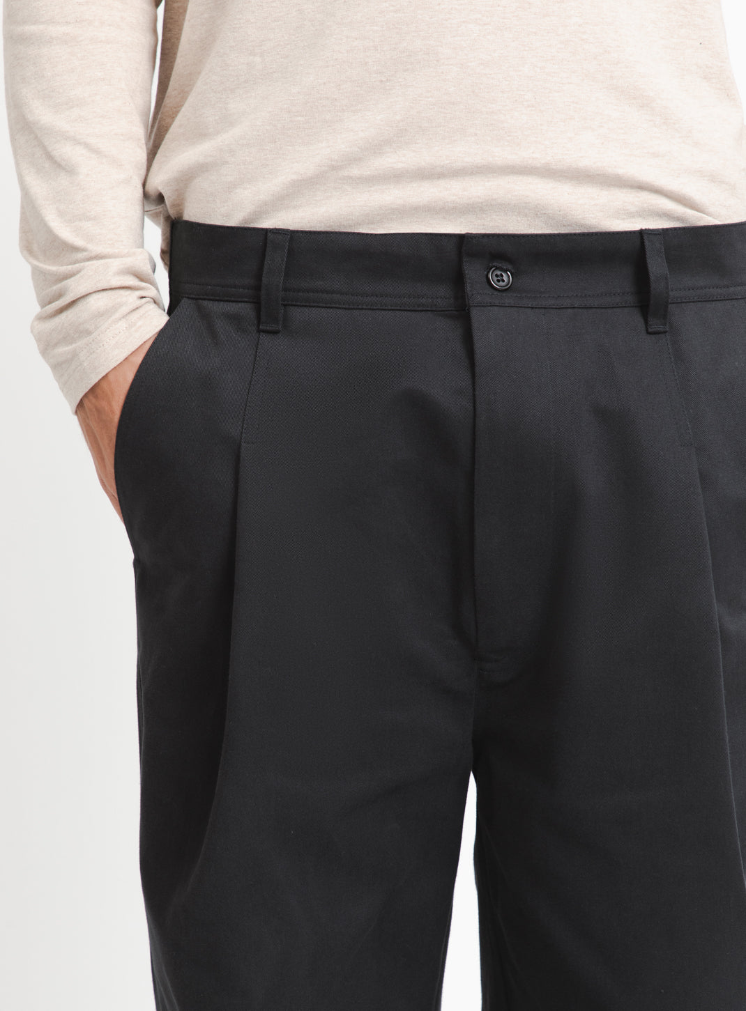 Large Pleated Pants in Navy Blue Cotton Gabardine