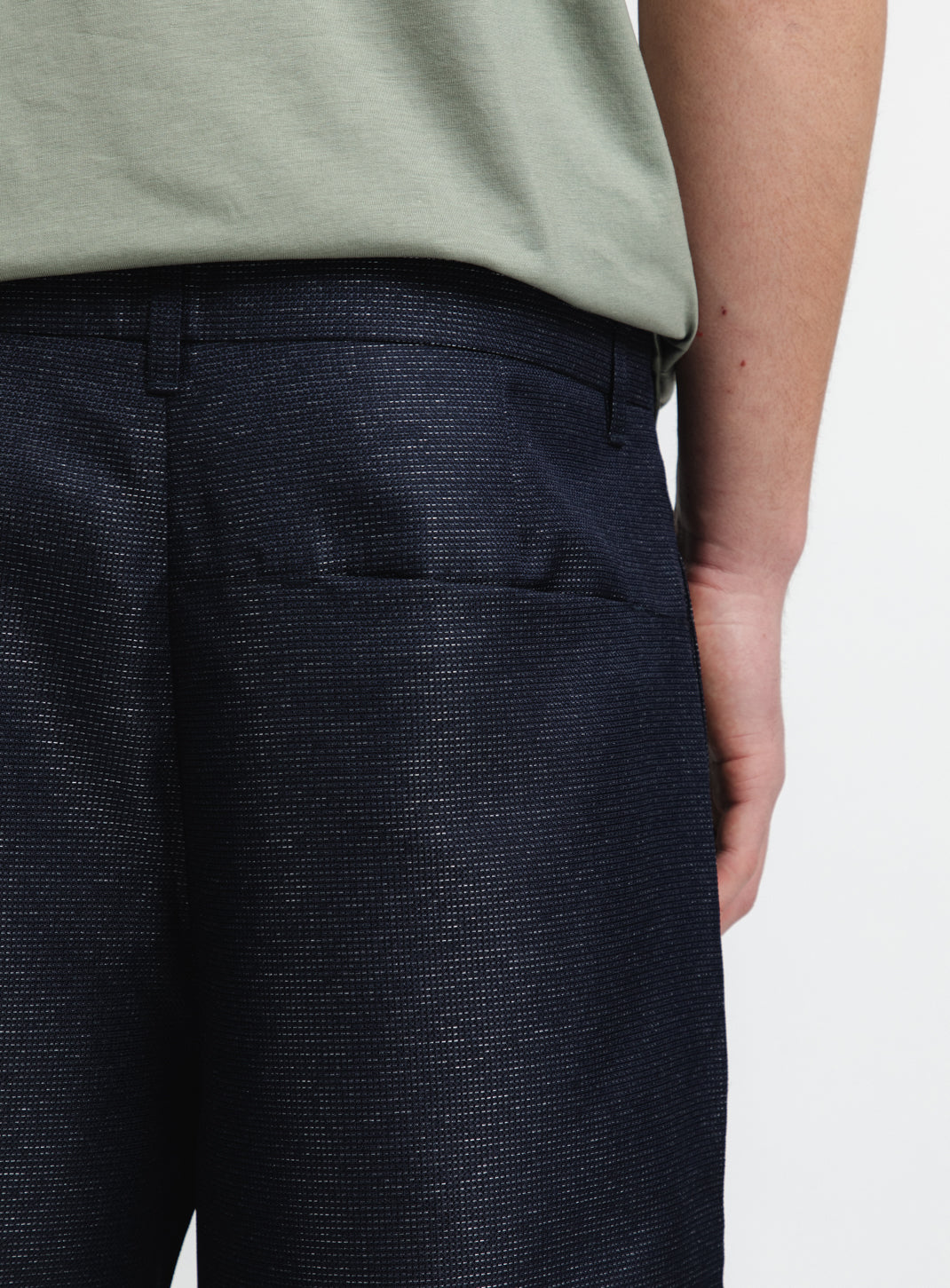 Pants with Front Cuts in Navy Blue Technical End-on-End