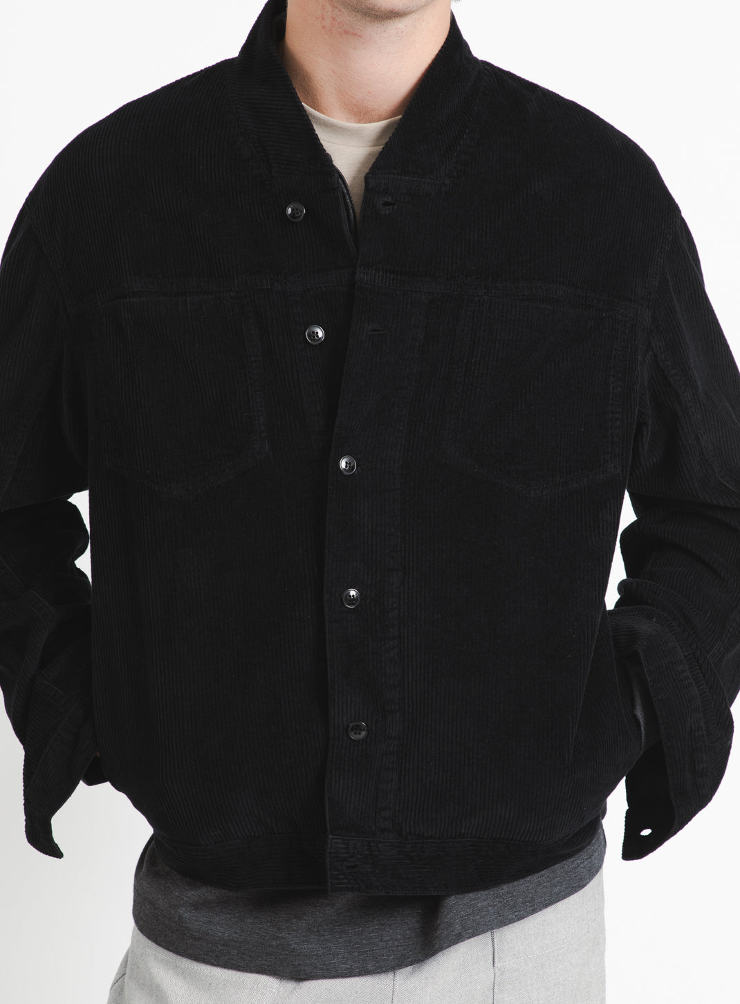 False Collar Jacket in Black Corduroy