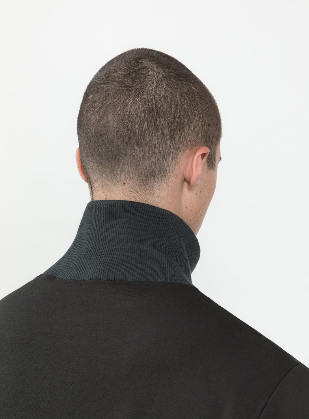 Ribbed High Neck Sweatshirt in Olive Technical Knit