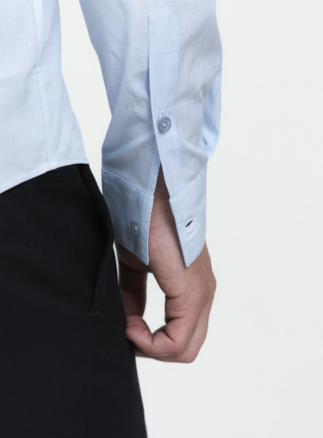 Shirt with Small Collar Stand in Sky Blue End-on-End