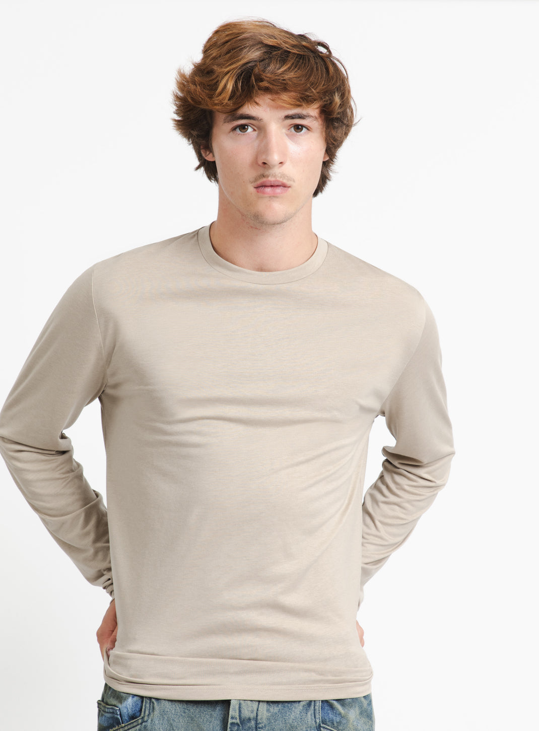 Long Sleeve T-Shirt in Sand Eucalyptus & Cotton