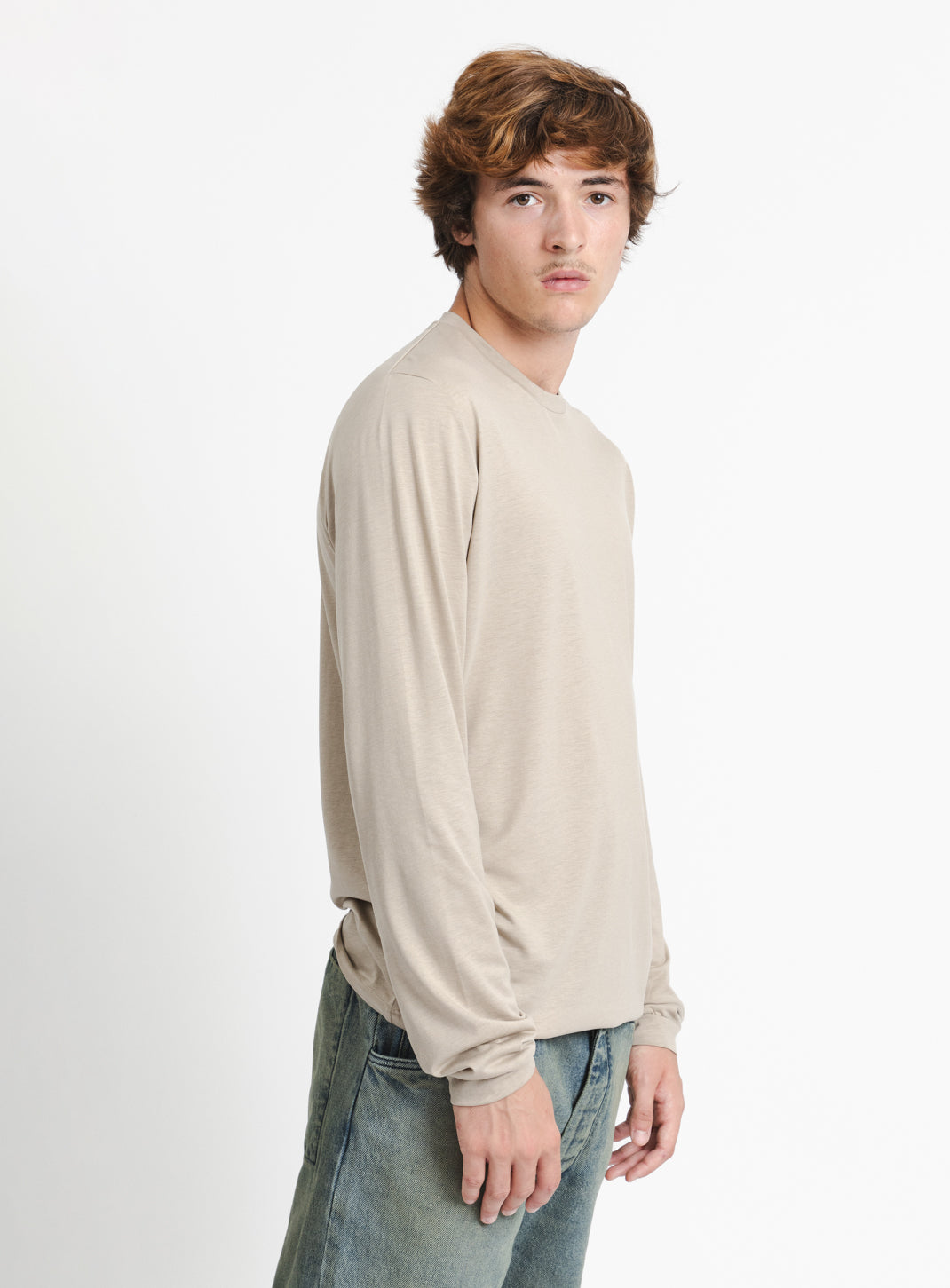 Long Sleeve T-Shirt in Sand Eucalyptus & Cotton