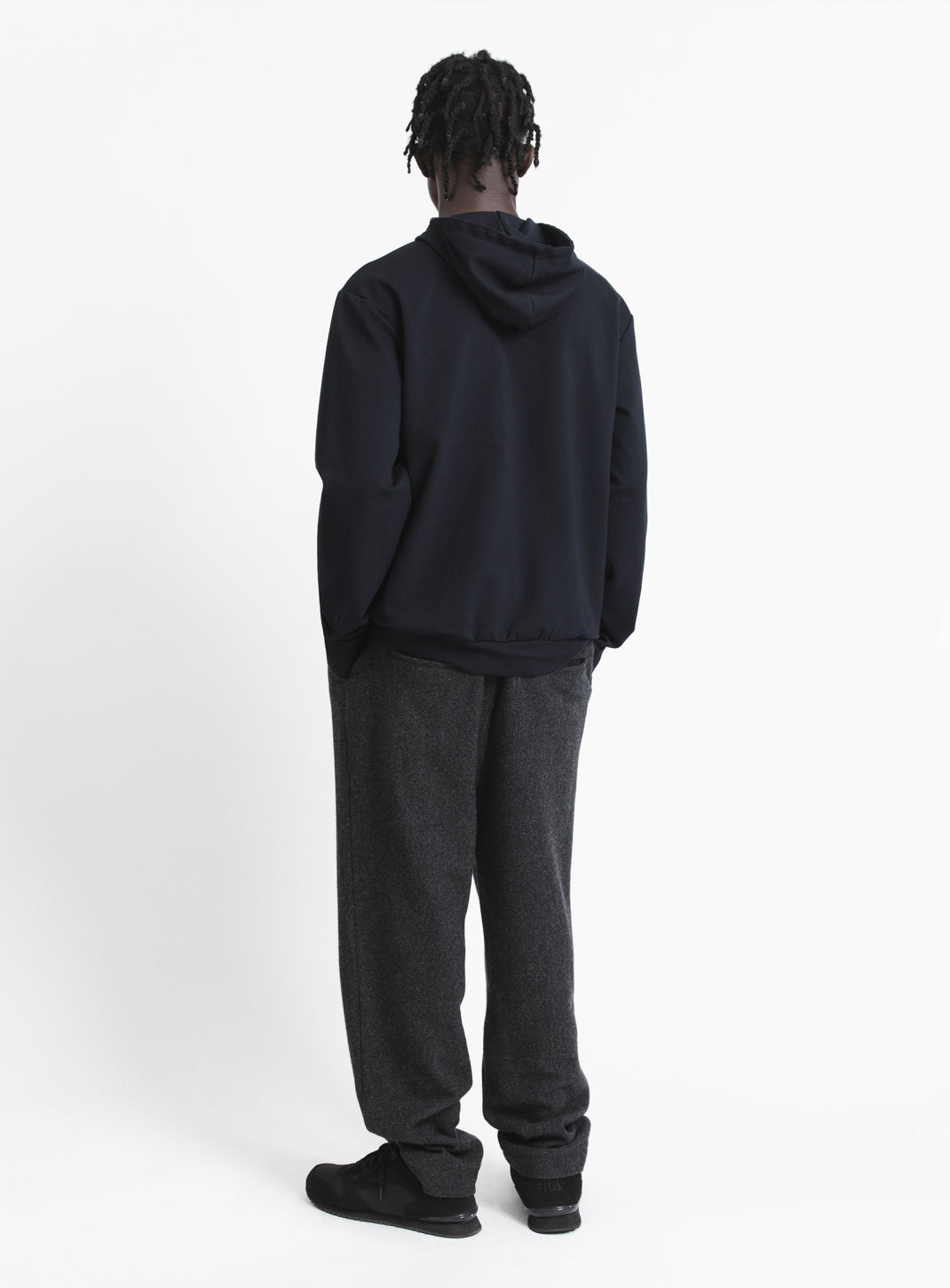 Pleated Pants with Tightening Link in Heather Dark Grey Carded Wool