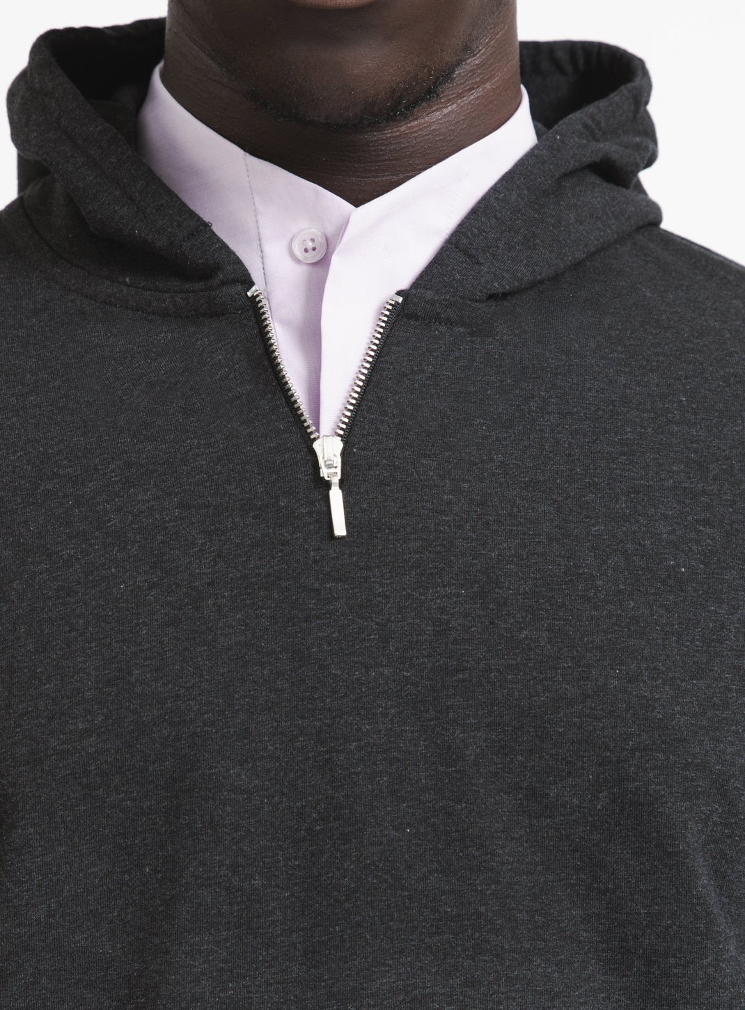 Hooded T-Shirt in Dark Grey Cotton & Elastane