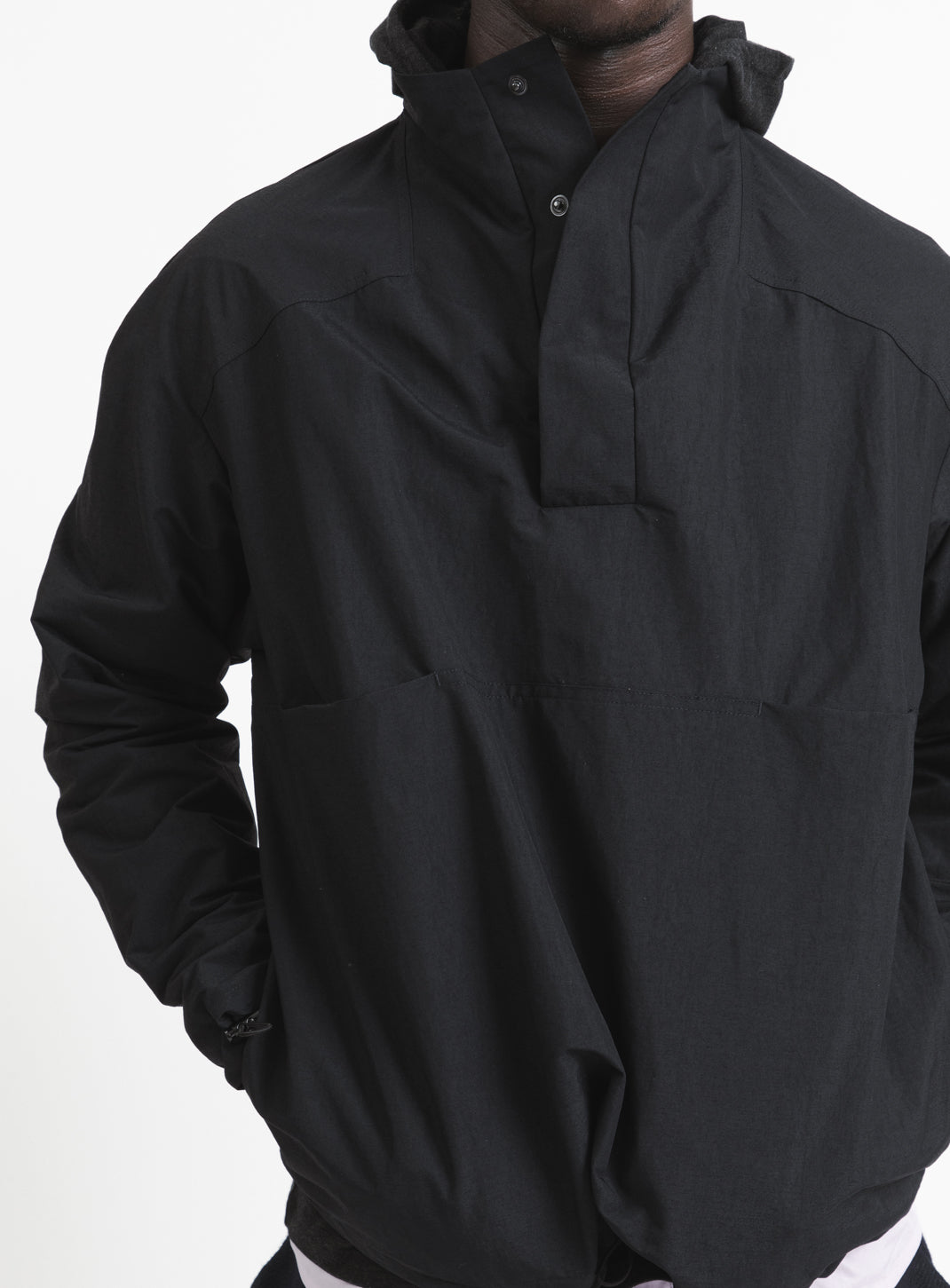 Windbreaker with Front Cuts in Black Microfiber