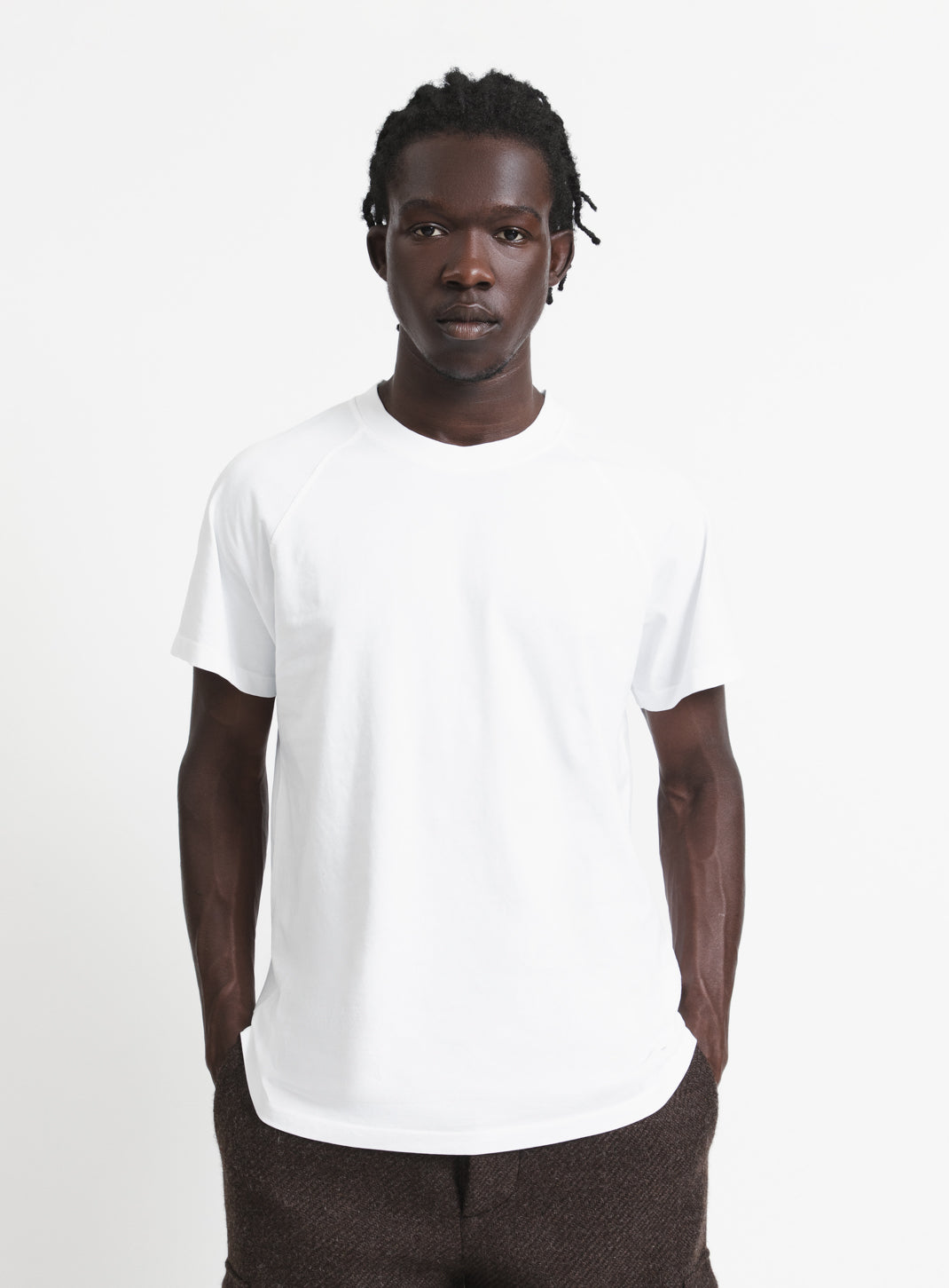 Short Raglan Sleeve T-Shirt in White Washed Cotton