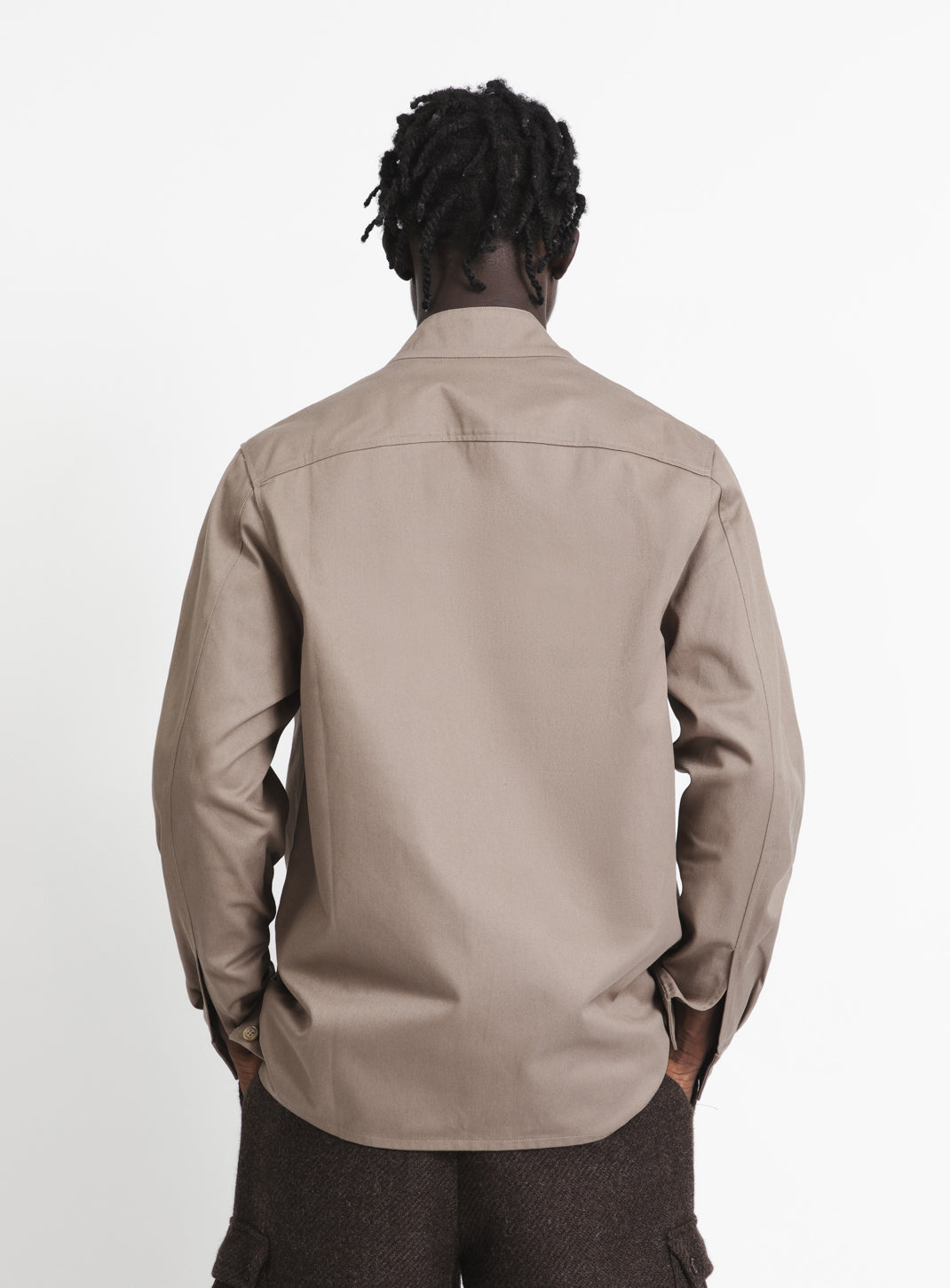 Murano Collar Overshirt in Khaki Cotton Gabardine