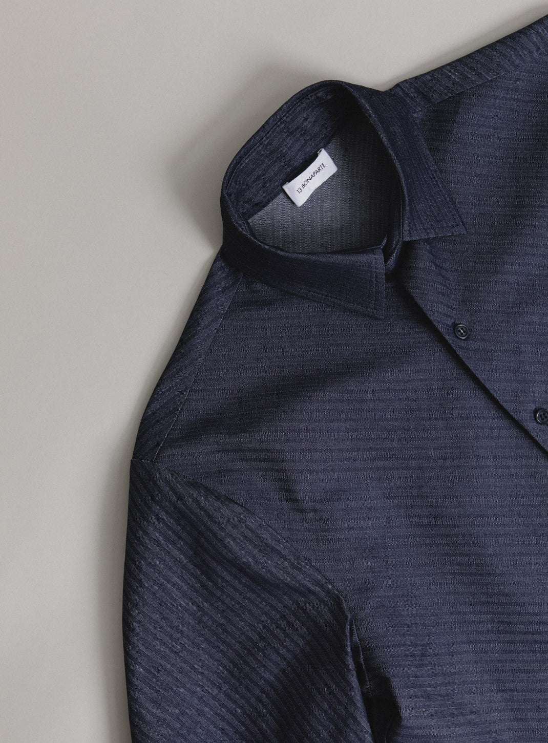Chemisette with Classic Collar in Raw Blue Bias Cut Denim