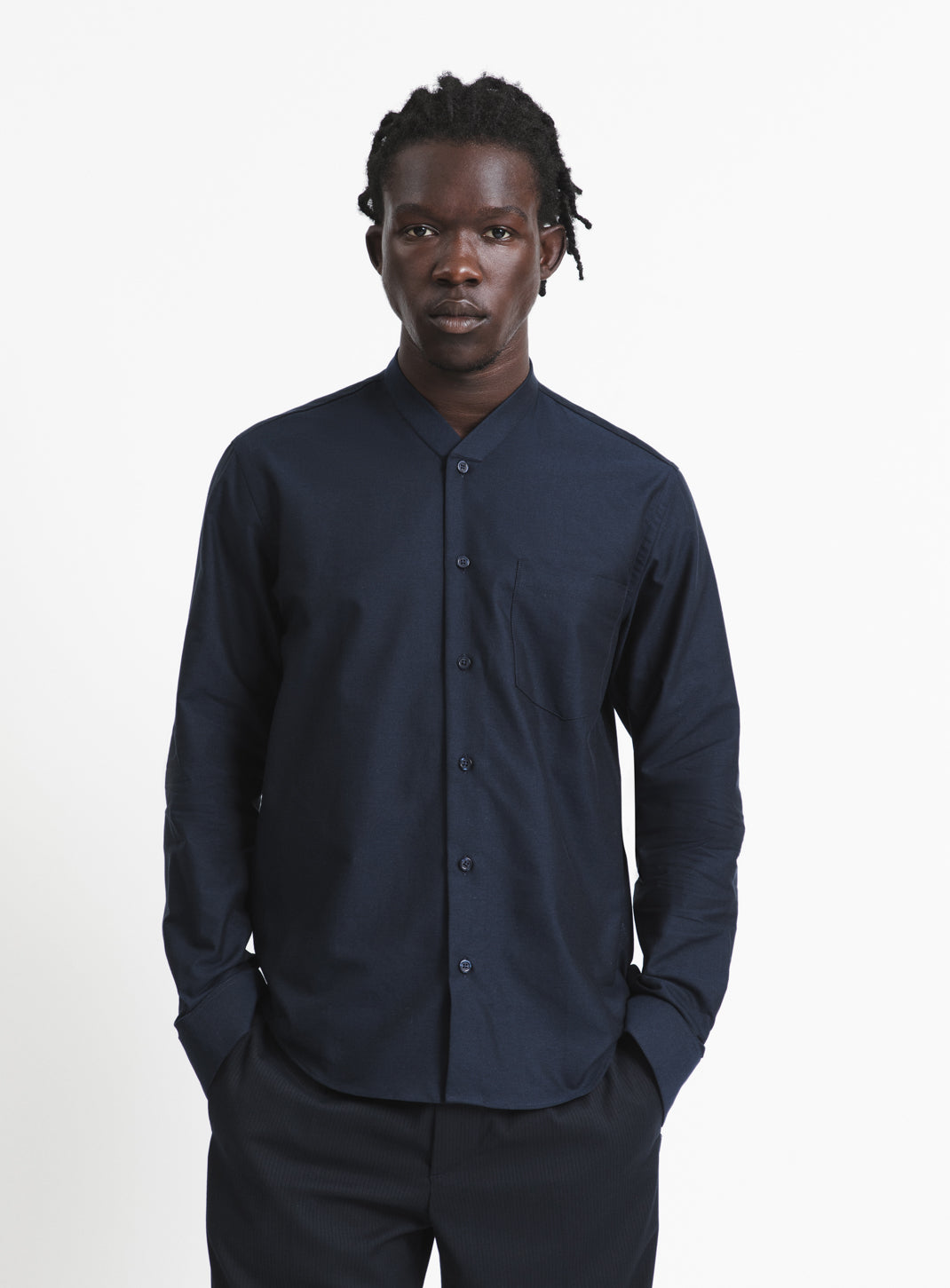 False Collar Shirt in Navy Blue Poplin