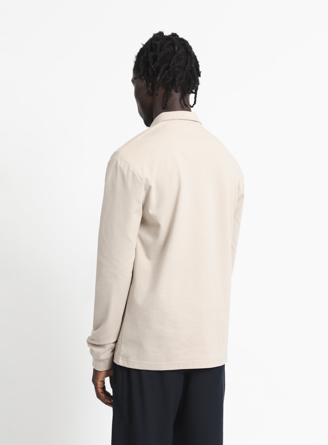 Long Sleeve Zipped Poloshirt in Beige Technical Knit