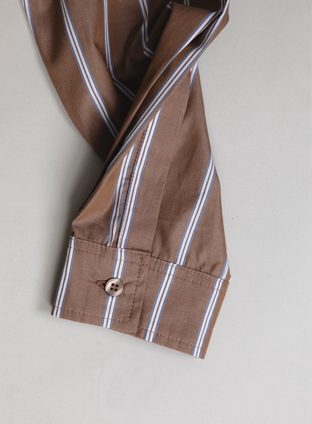 Classic Shirt in Coffee Poplin with Sky Blue & White Large Stripes