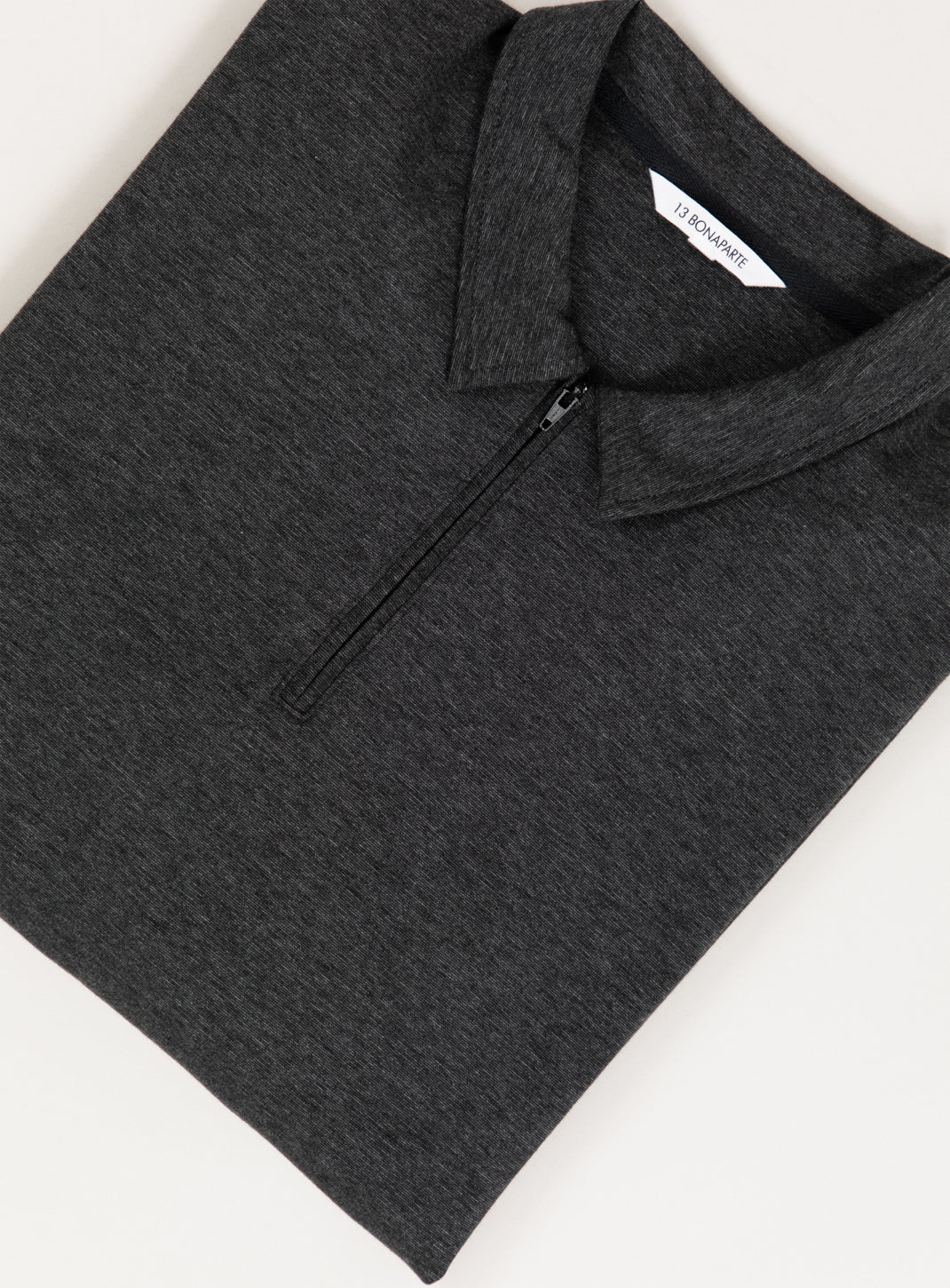 Long Sleeve Zipped Poloshirt in Heather Dark Gray Technical Knit