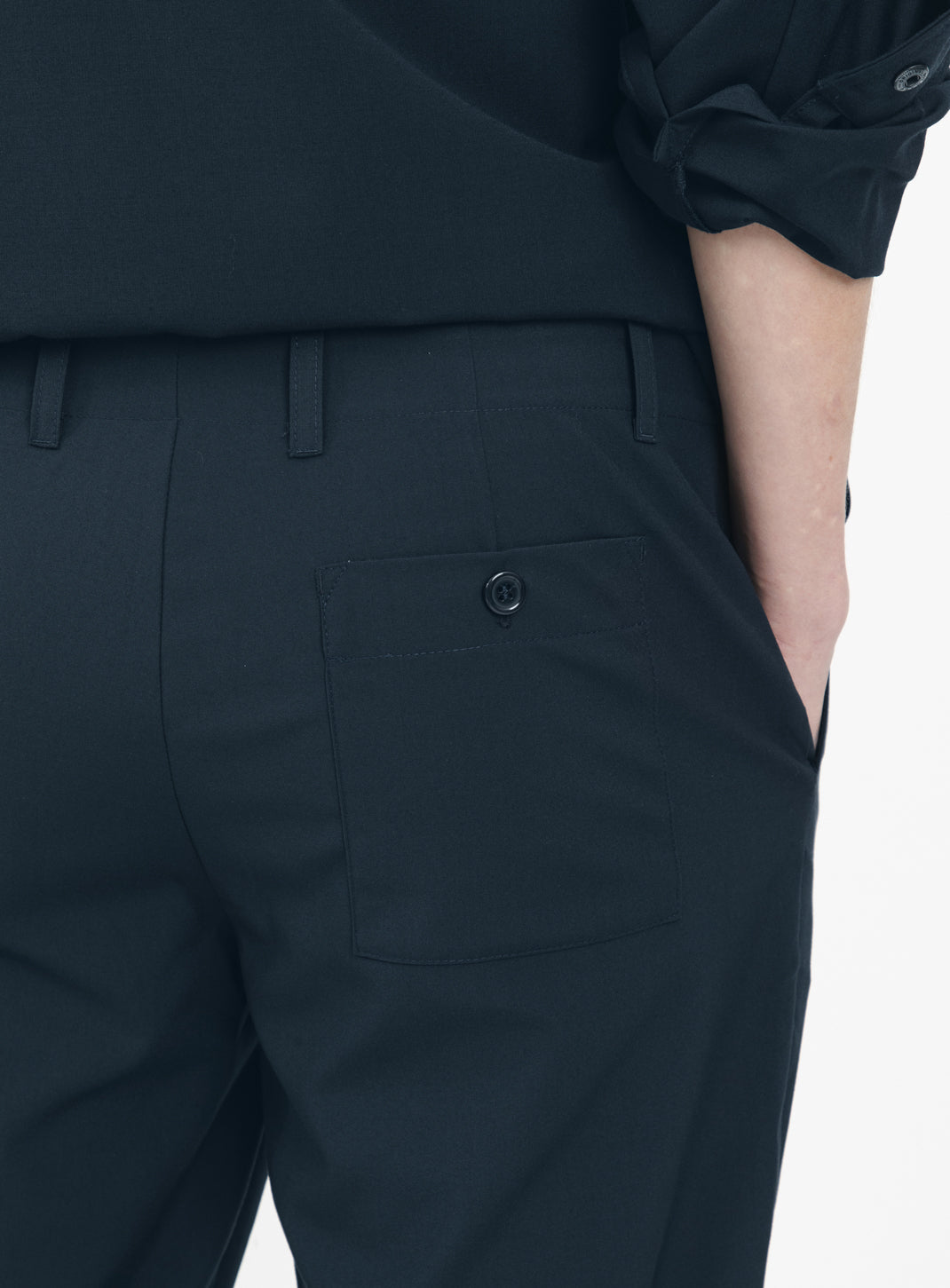 Pants with Inlayed Waistband in Navy Blue Serge