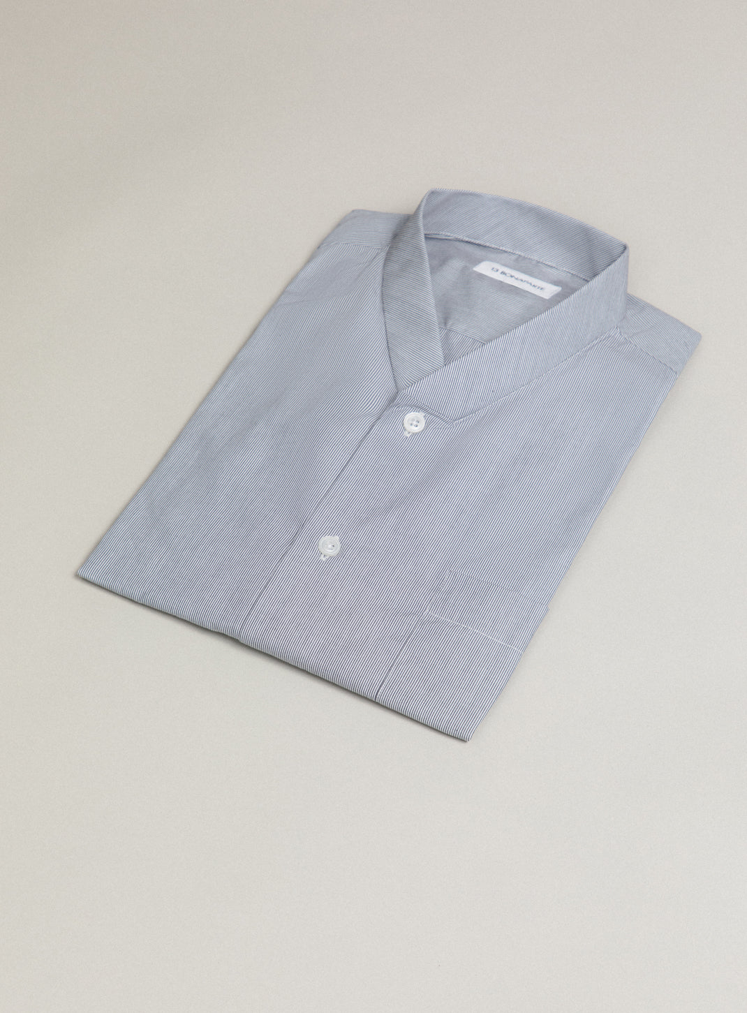 False Collar Shirt in White Poplin with Gray Fine Stripes
